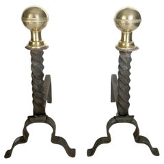 Pair of Andirons in Cast Iron and Brass, Black and Gold, France, 1960s