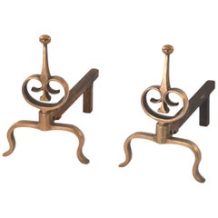 Pair of Andirons in Cast Iron and Bronze, France, 20th Century