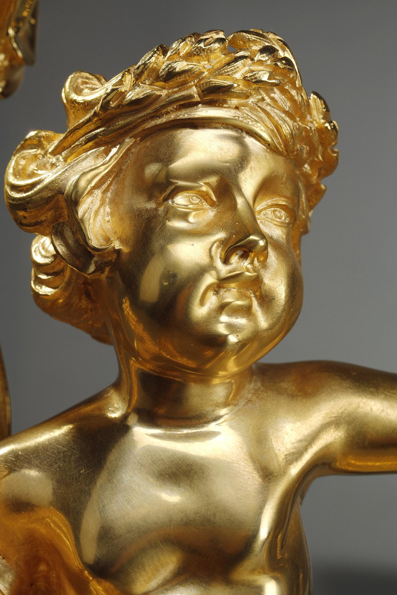 Paire de chenets en bronze doré de style Louis XV en vente 6
