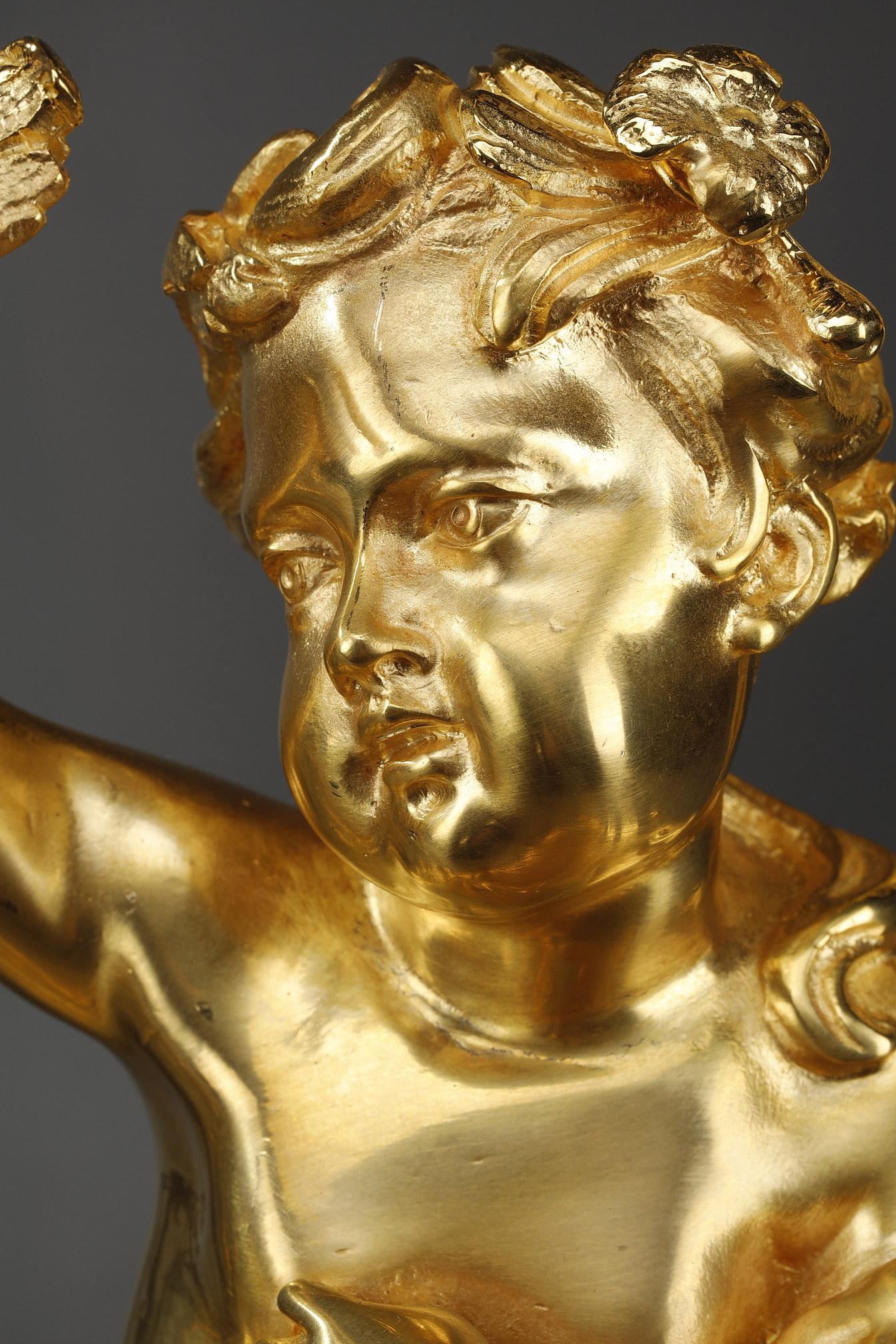 Paire de chenets en bronze doré de style Louis XV en vente 7