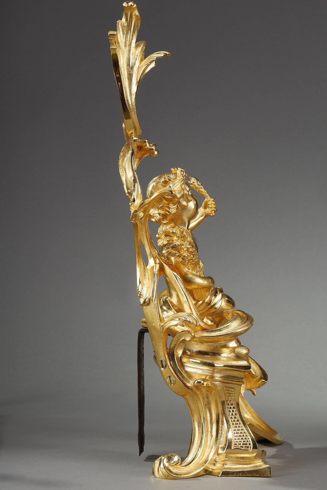 Paire de chenets en bronze doré de style Louis XV en vente 8