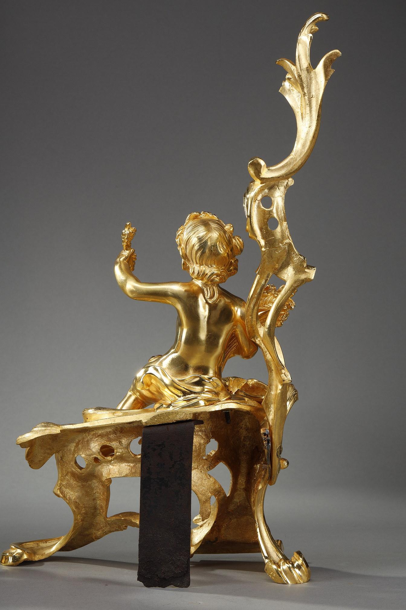 Paire de chenets en bronze doré de style Louis XV en vente 12