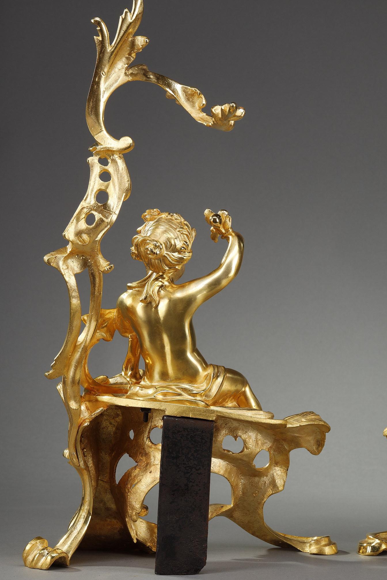 Paire de chenets en bronze doré de style Louis XV en vente 13