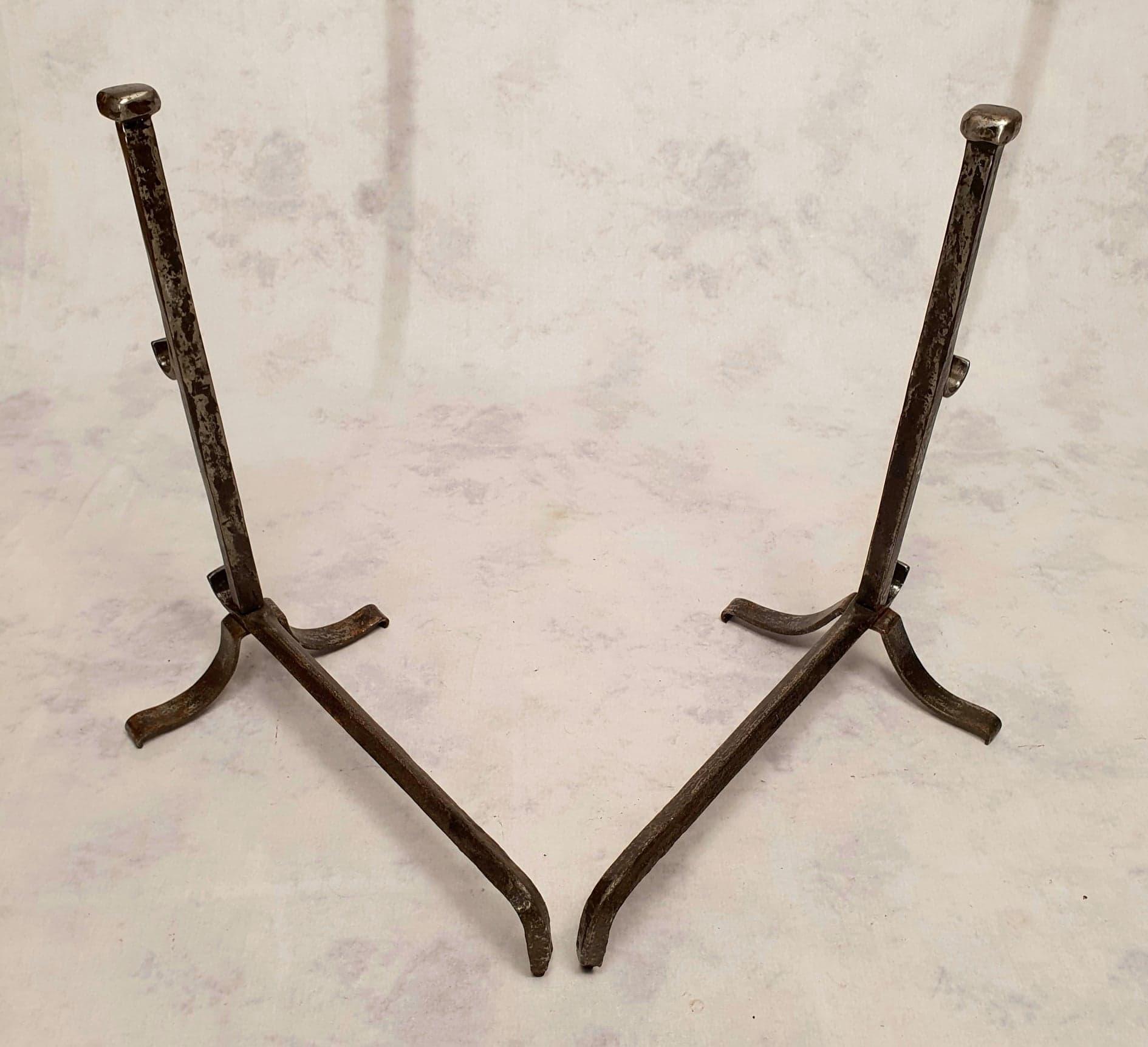 Pair of Andirons Louis XIII Style, Wrought Iron, 19th Century For Sale 4