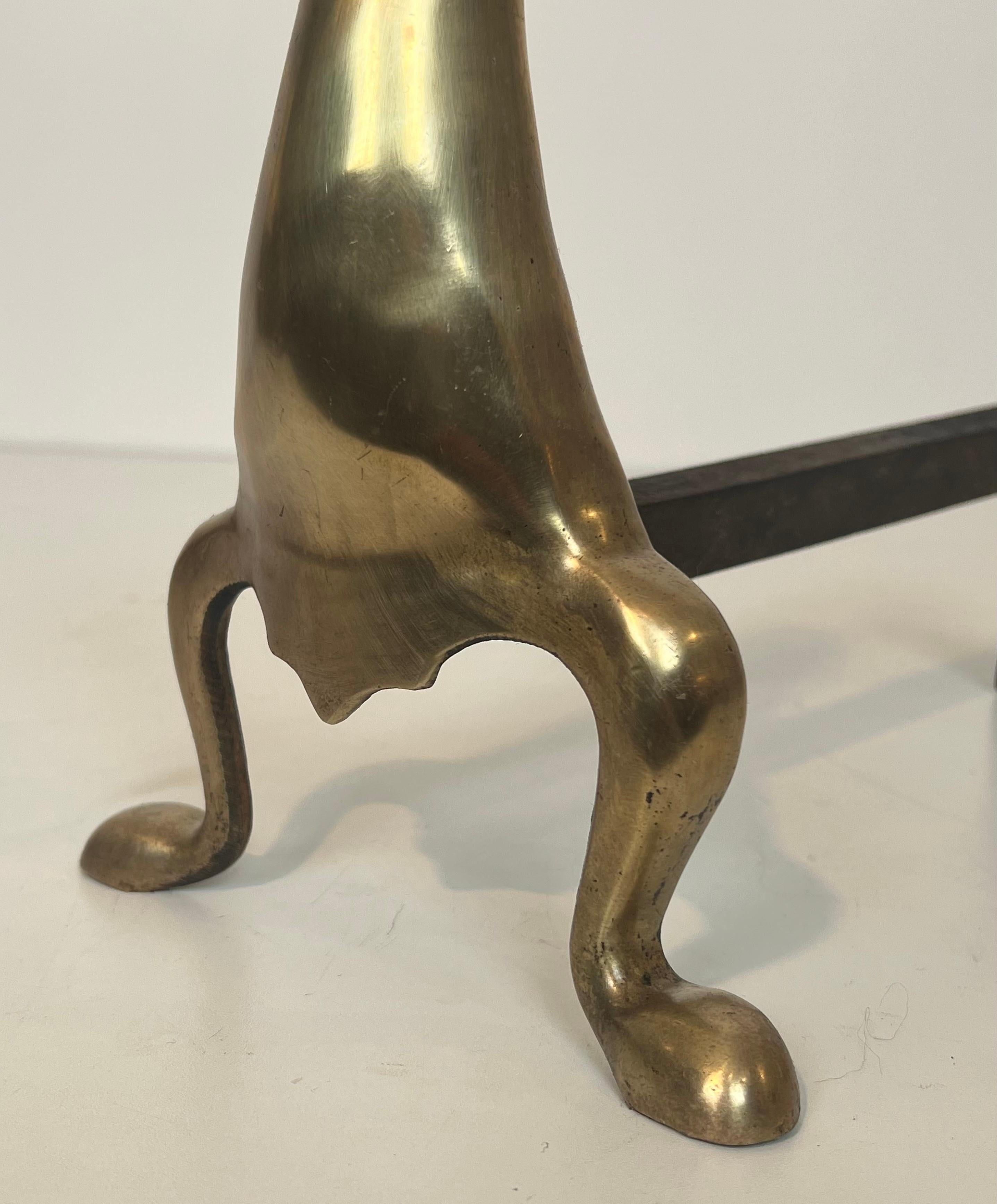 Pair of Andirons Representing Stylized Ducks in Brass In the Taste of Claude and For Sale 4