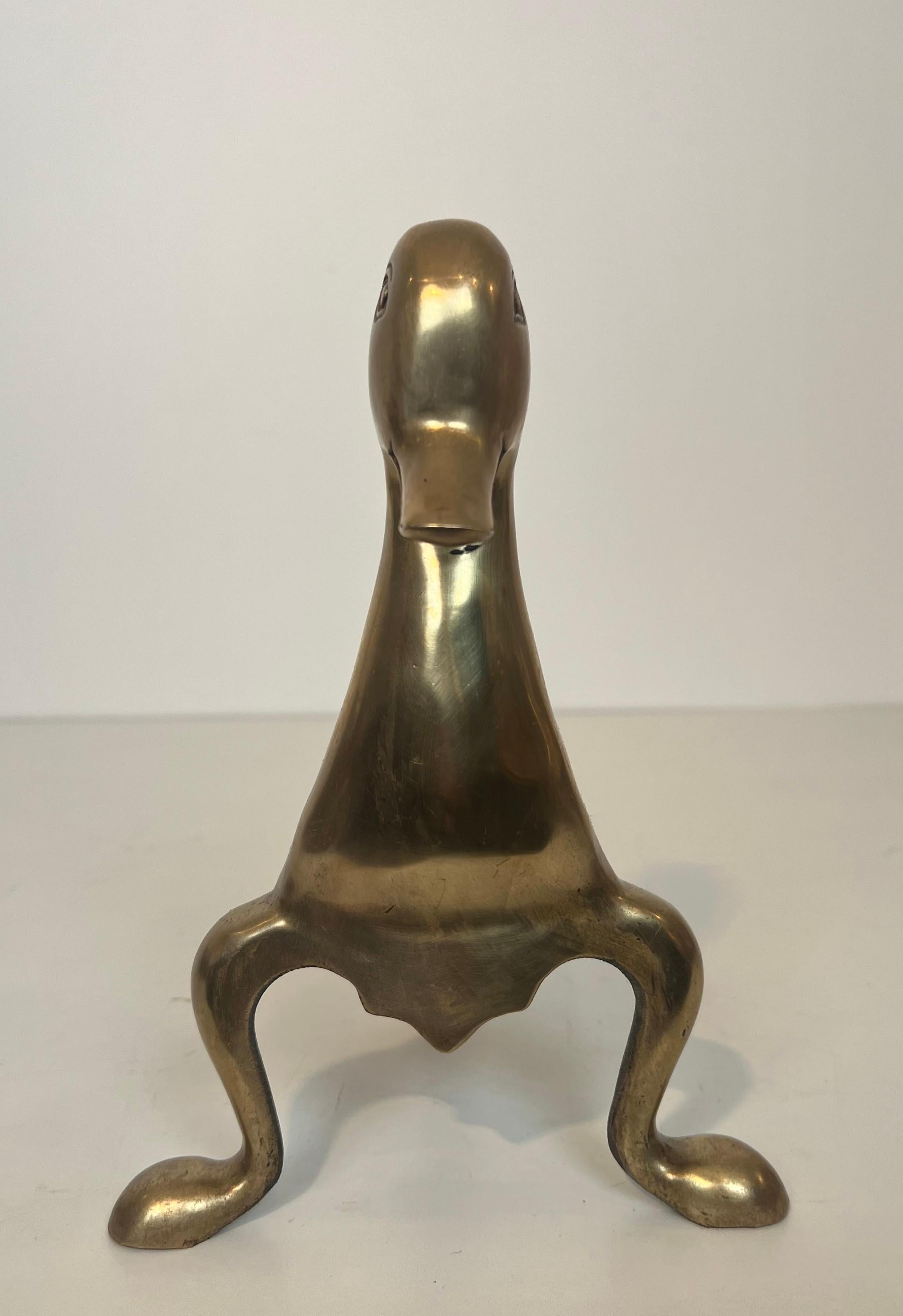 Pair of Andirons Representing Stylized Ducks in Brass In the Taste of Claude and For Sale 1