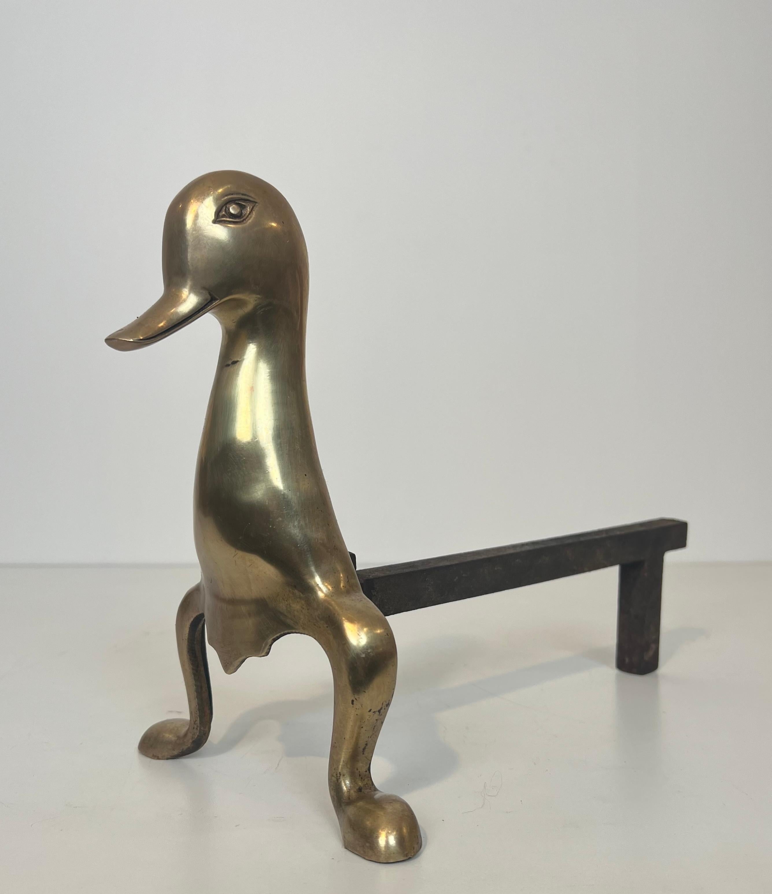 Pair of Andirons Representing Stylized Ducks in Brass In the Taste of Claude and For Sale 2