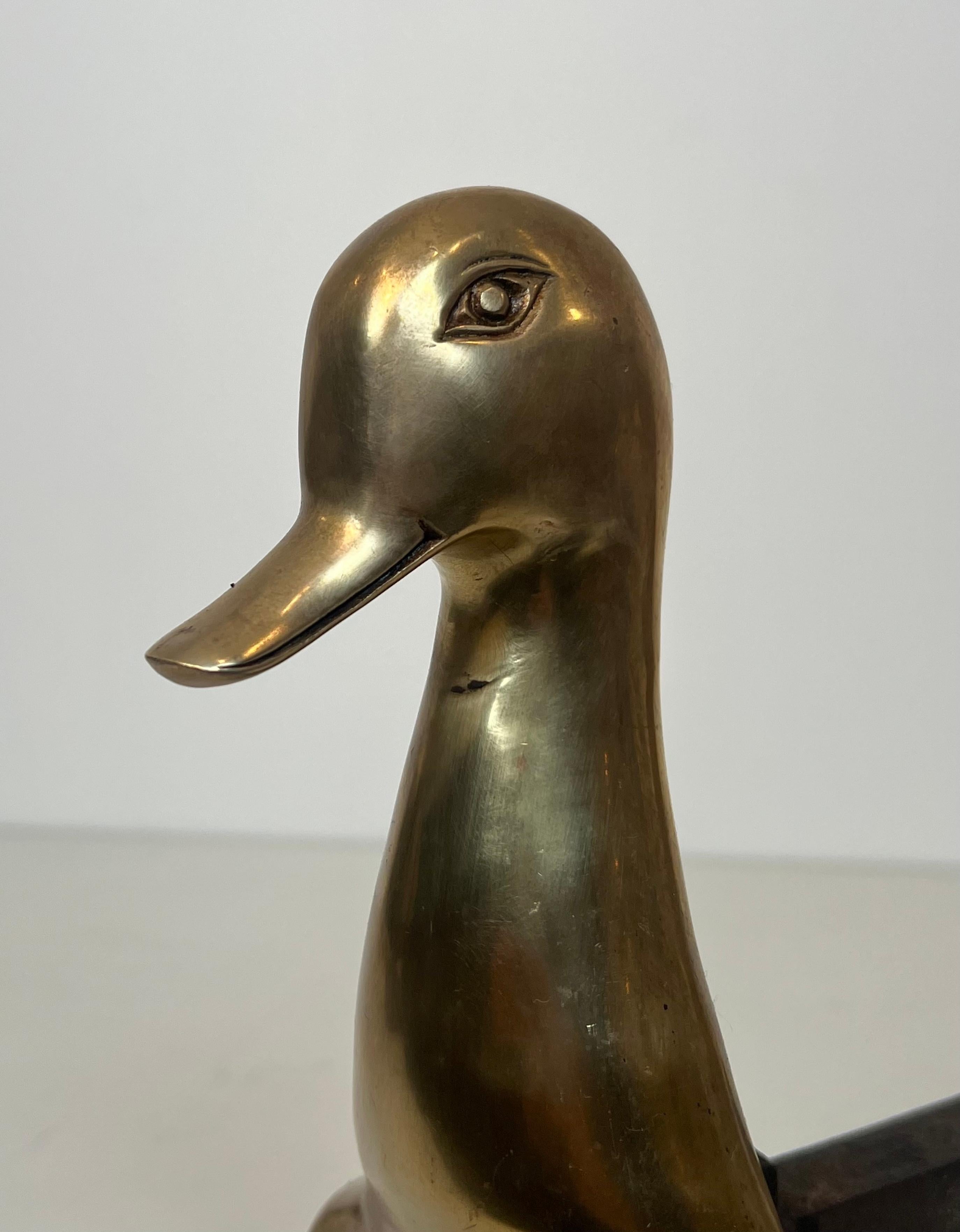 Pair of Andirons Representing Stylized Ducks in Brass In the Taste of Claude and For Sale 3