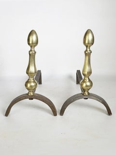 Pair of andirons with brass finials, France, 1930