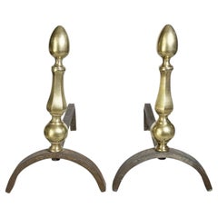 Pair of andirons with brass finials, France, 1930