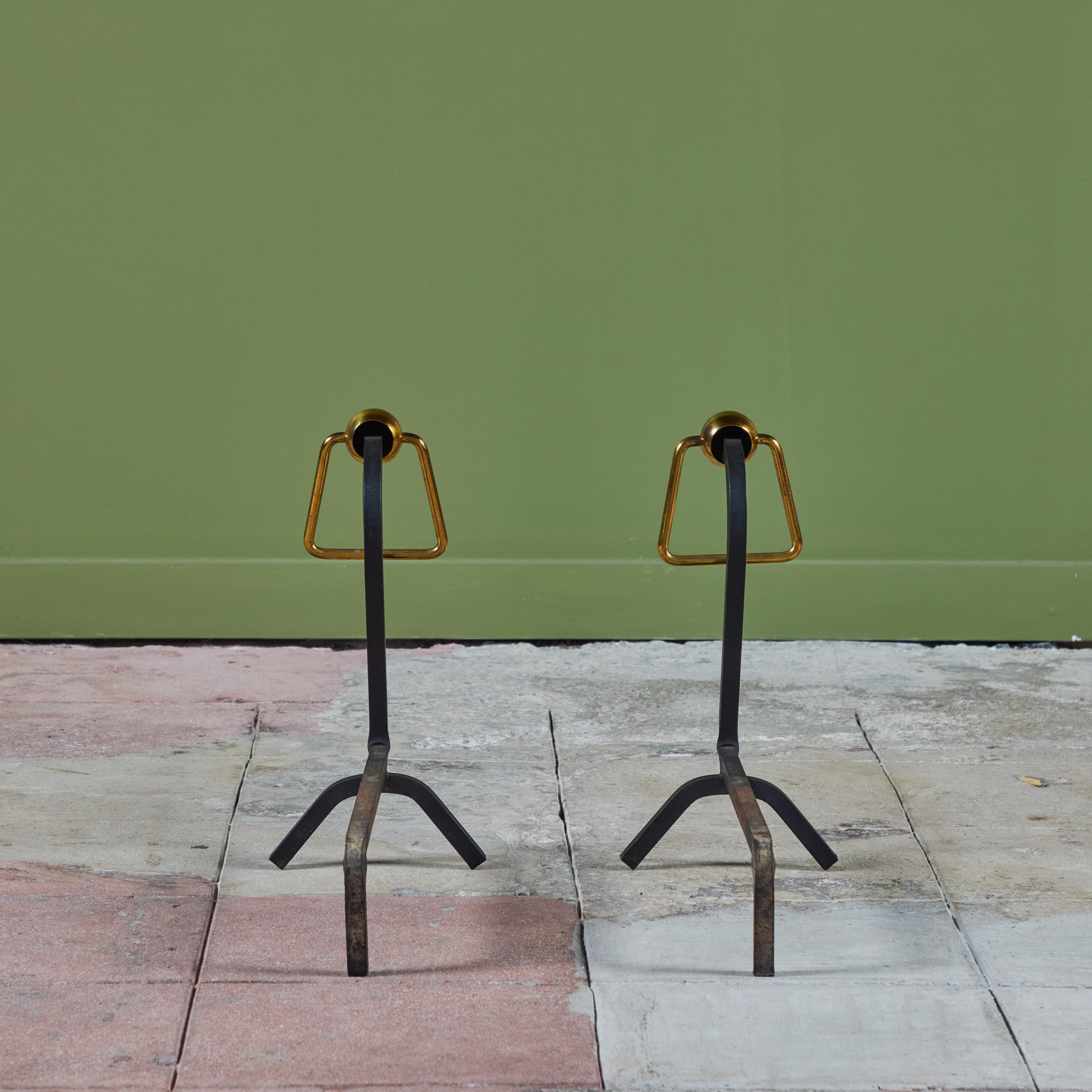 Pair of Andirons with Brass Ring Detail For Sale 2