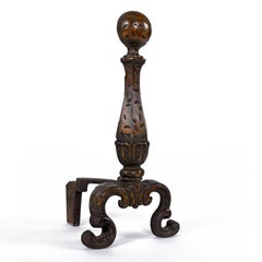 Pair of Andirons with Hammered Texture and Cannonball Crown