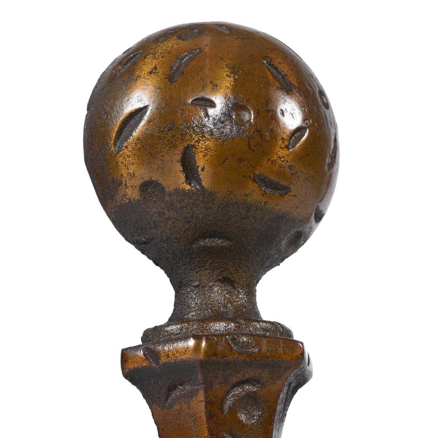American Pair of Andirons with Hammered Texture and Cannonball Crown For Sale
