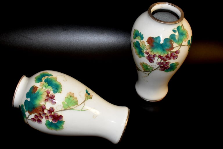 Pair of Ando Jubei Cloisonné Vase, Signed, Grapes For Sale 5