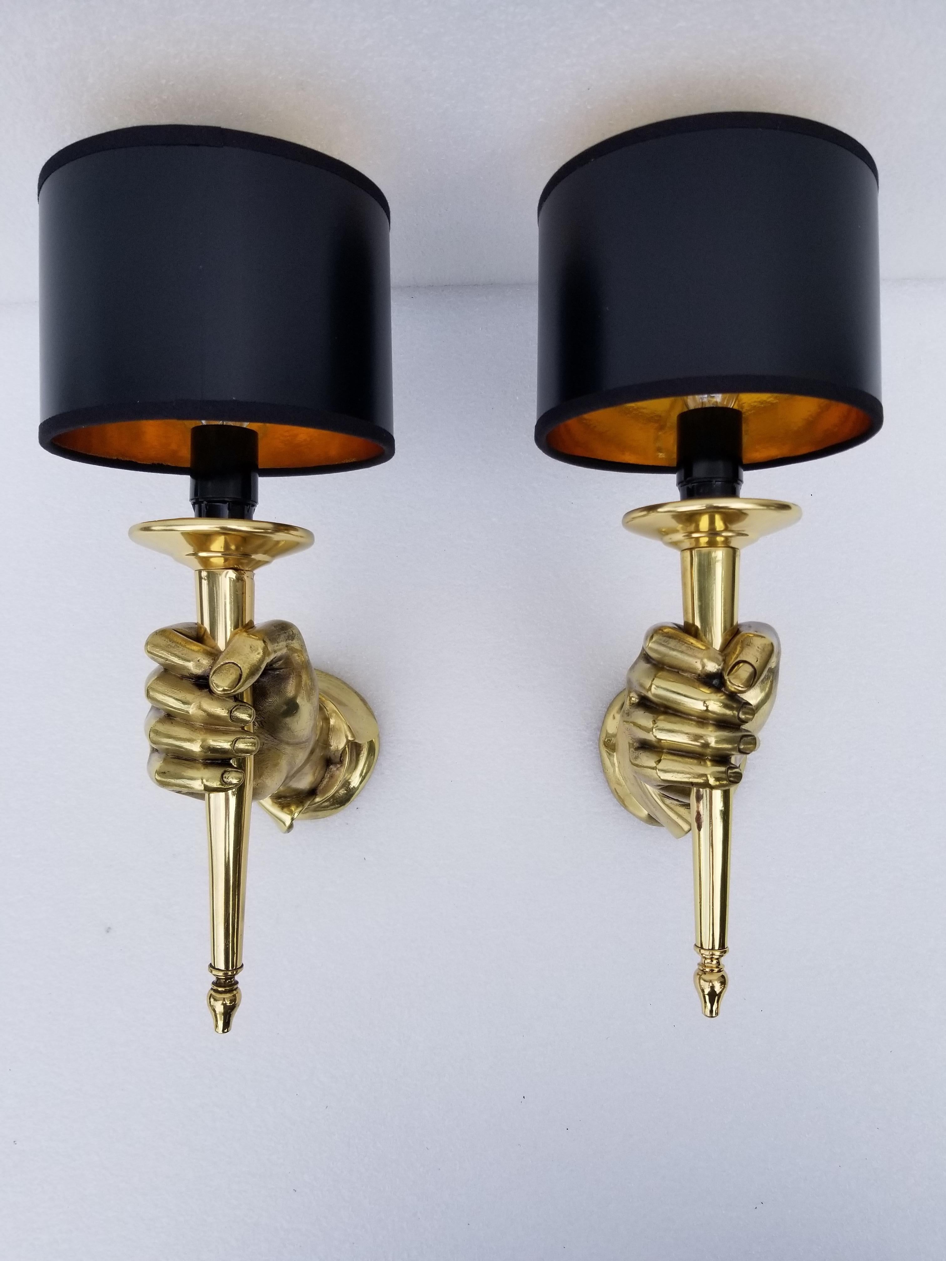 Pair of Andre Arbus Bronze Hand Sconces 6