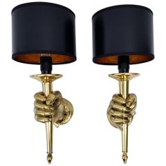 Pair of Andre Arbus Bronze Hand Sconces