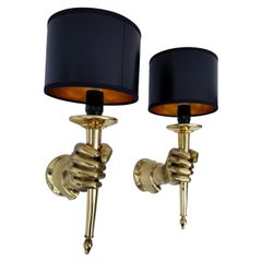 Pair of Andre Arbus Bronze Hand Sconces