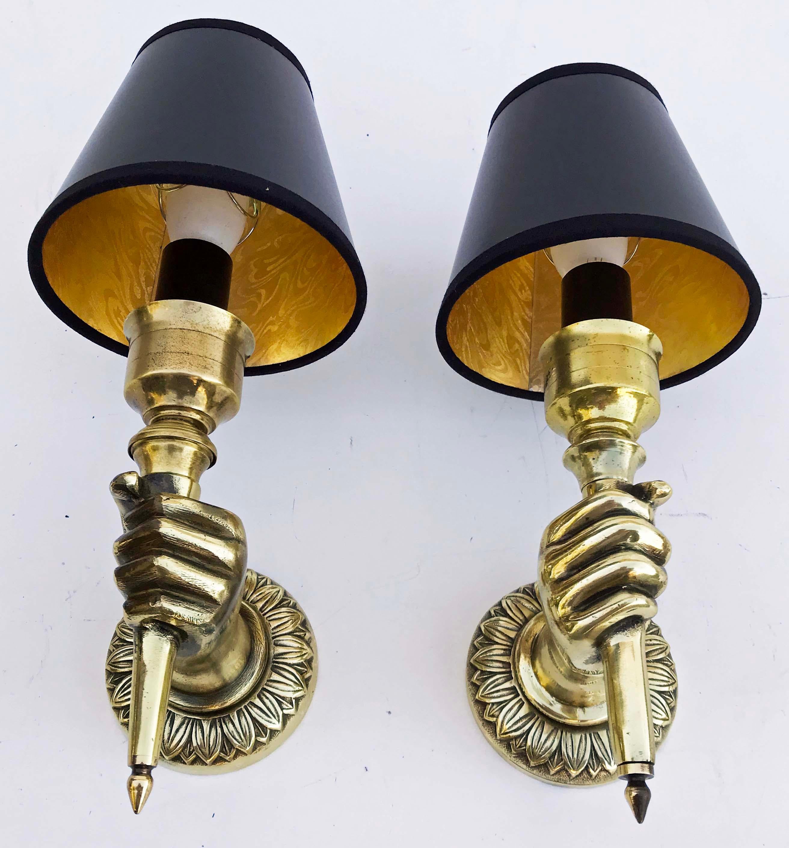 Mid-Century Modern Pair of Andre Arbus Hand Sconces, 4 pairs Available, priced by Pair.