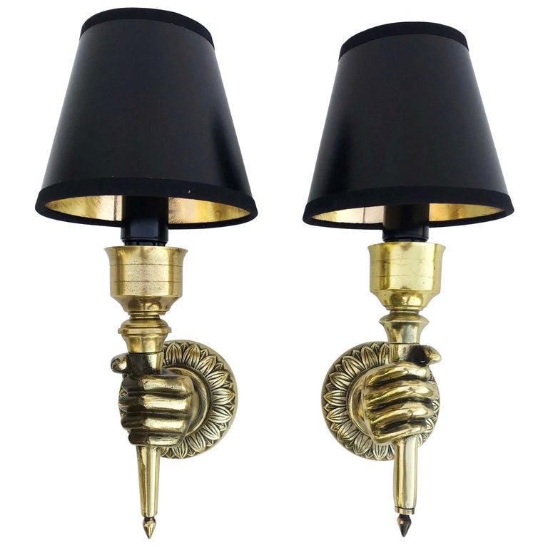 André Arbus hand sconces, 1940, offered by Thomas Brillet Inc