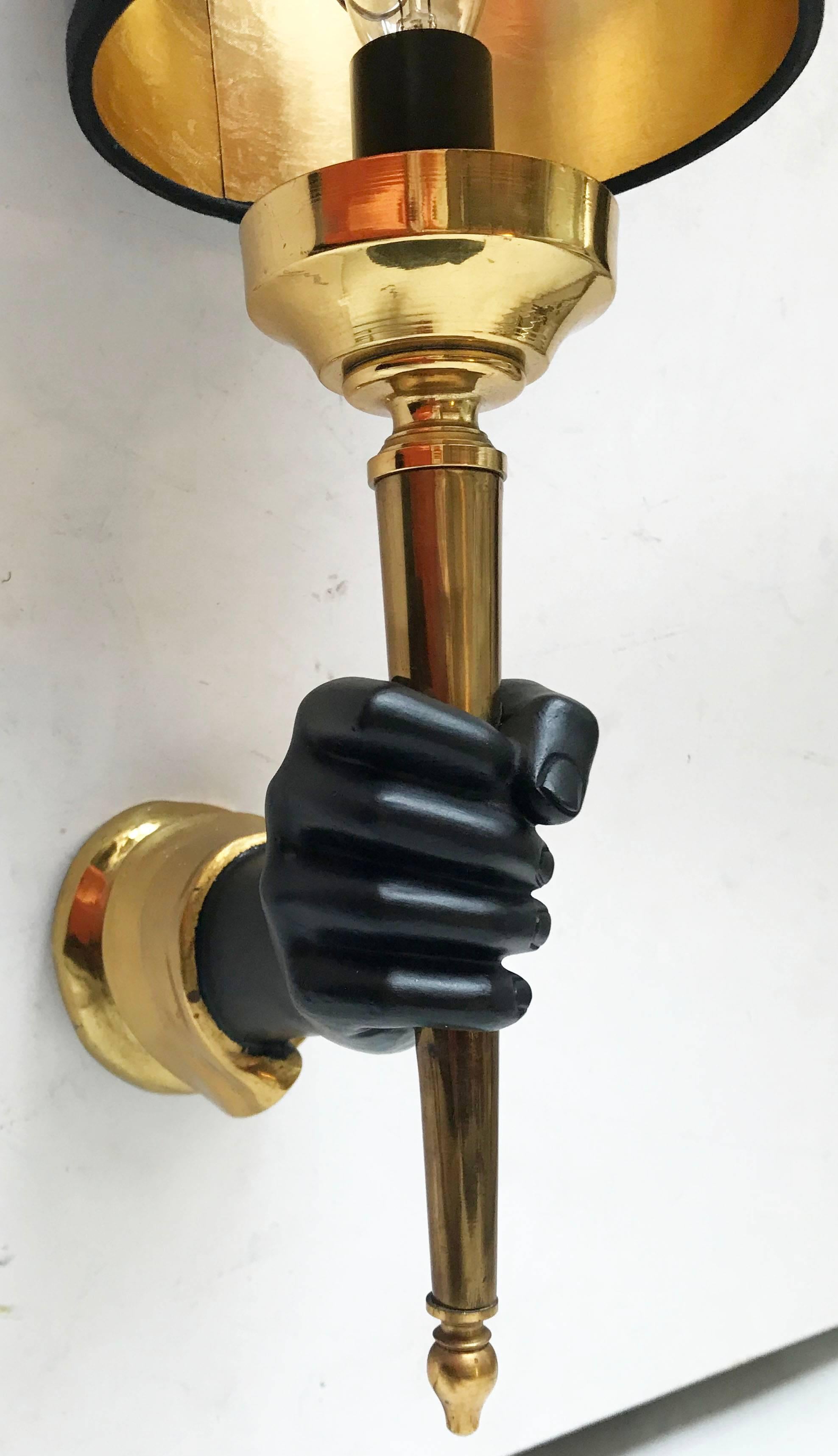 French Pair of Andre Arbus Style Bronze Sconces, 