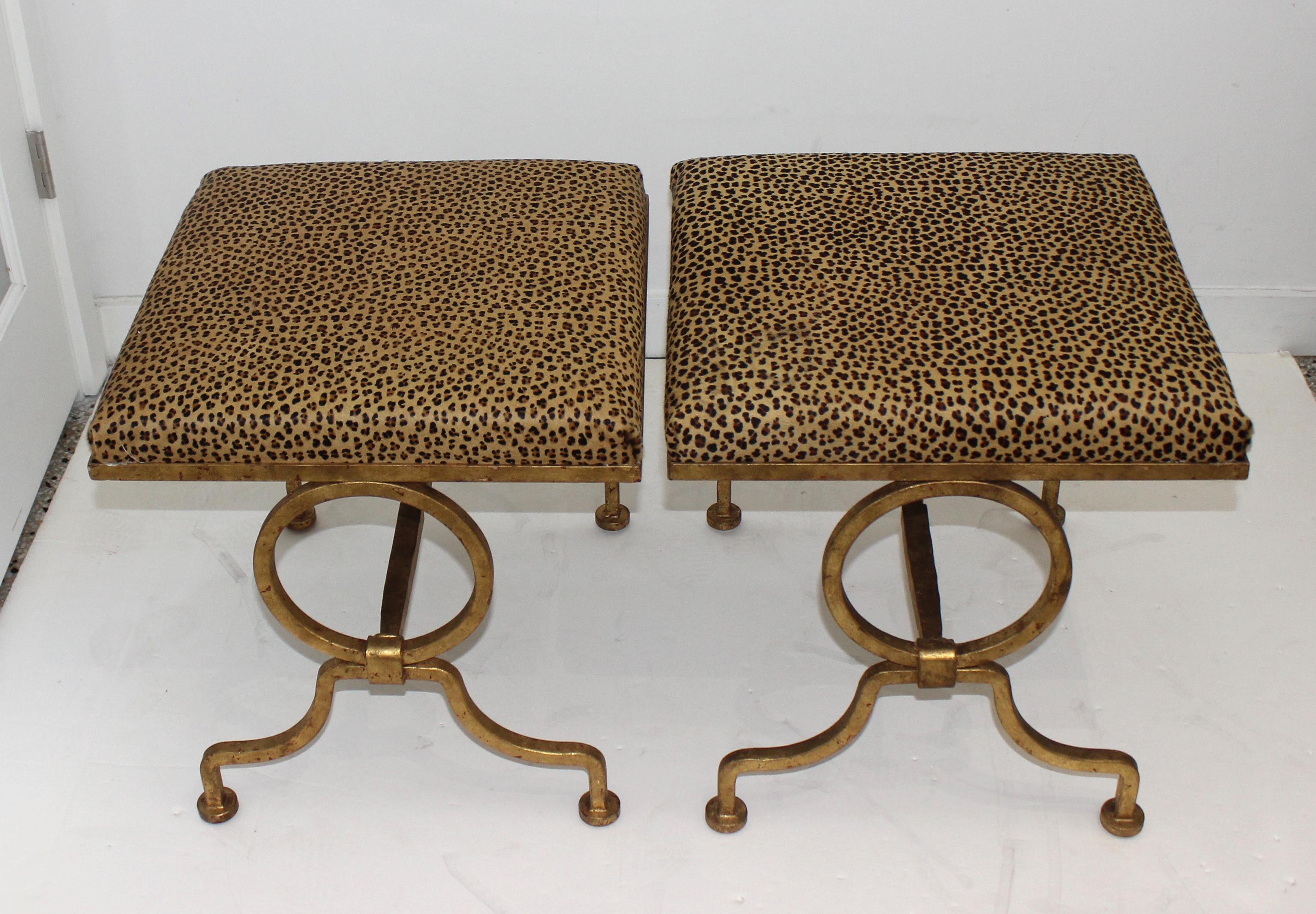 20th Century Pair of Andre Arbus Style Gold Gilt Iron Benches