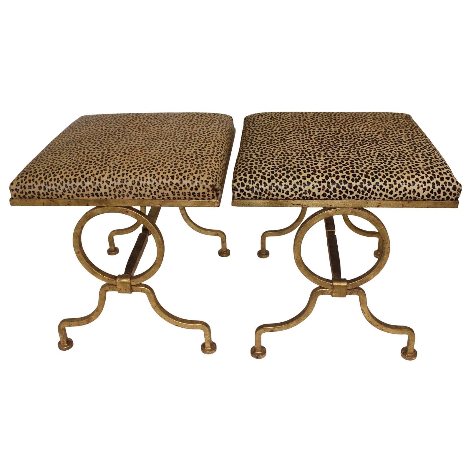 Pair of Andre Arbus Style Gold Gilt Iron Benches