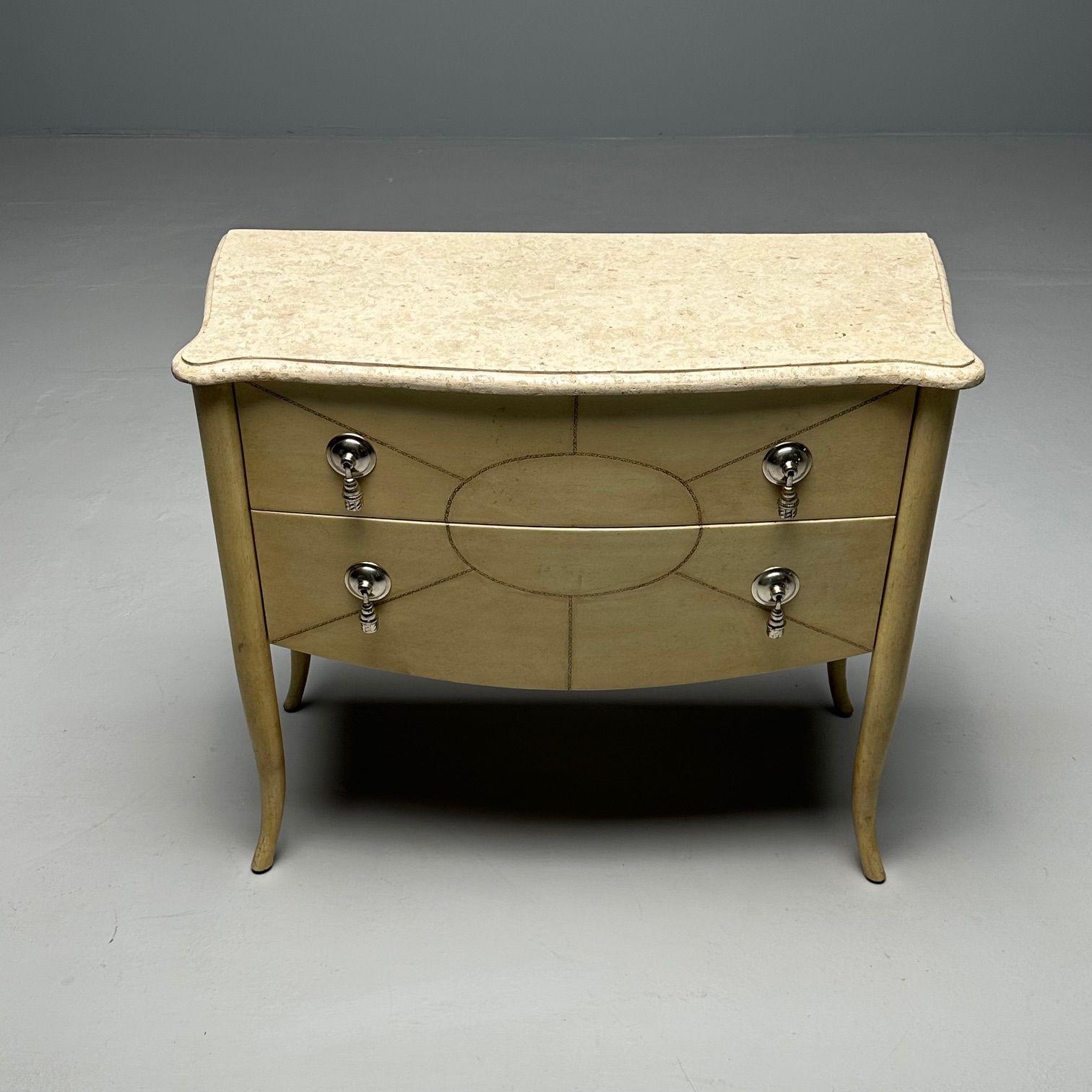 Andre Groult Style, Art Deco, Commodes, Beige Parchment Paper, Nickel, 1990s For Sale 5