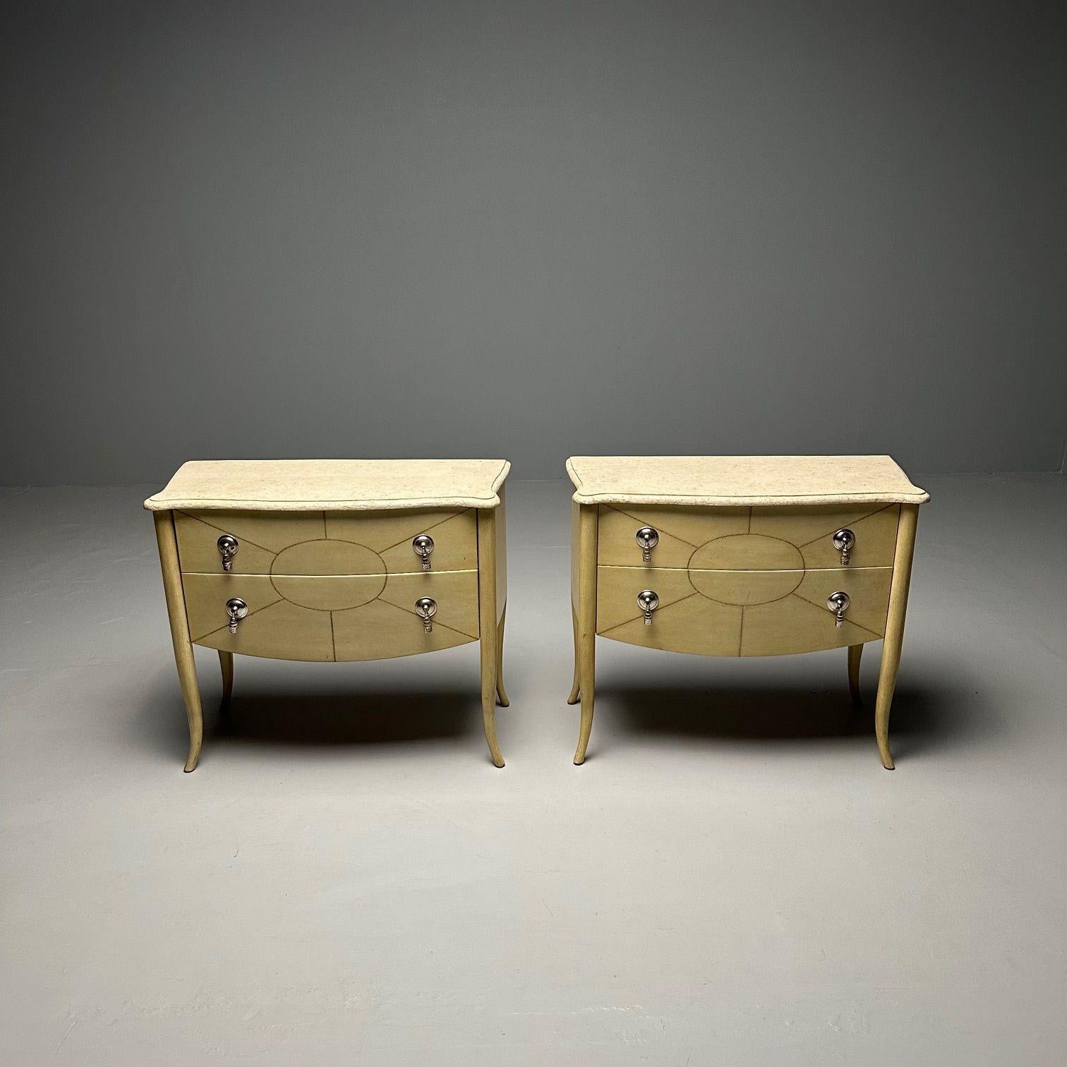 Andre Groult Style, Art Deco, Commodes, Beige Parchment Paper, Nickel, 1990s For Sale 1