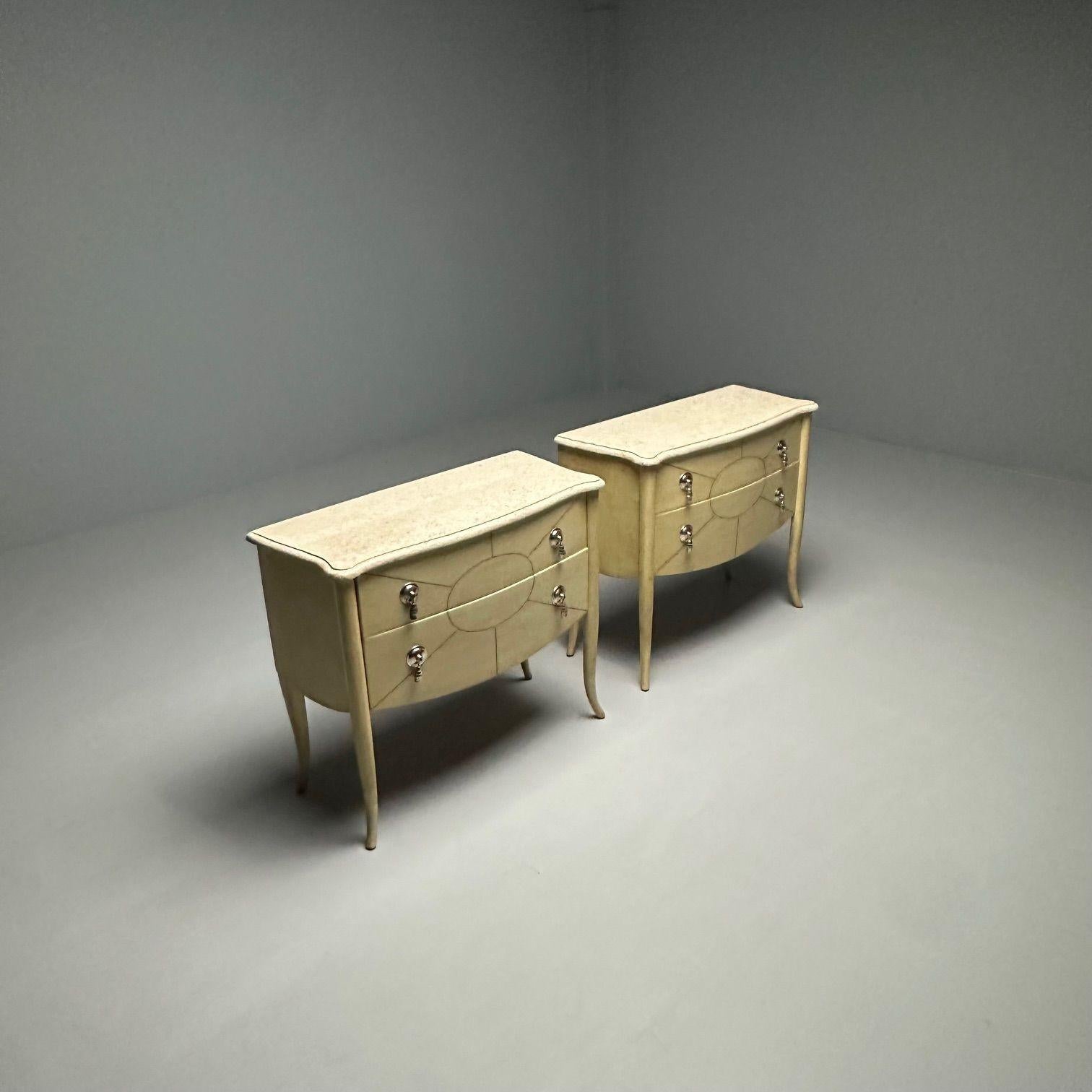 Andre Groult Style, Art Deco, Commodes, Beige Parchment Paper, Nickel, 1990s For Sale 3
