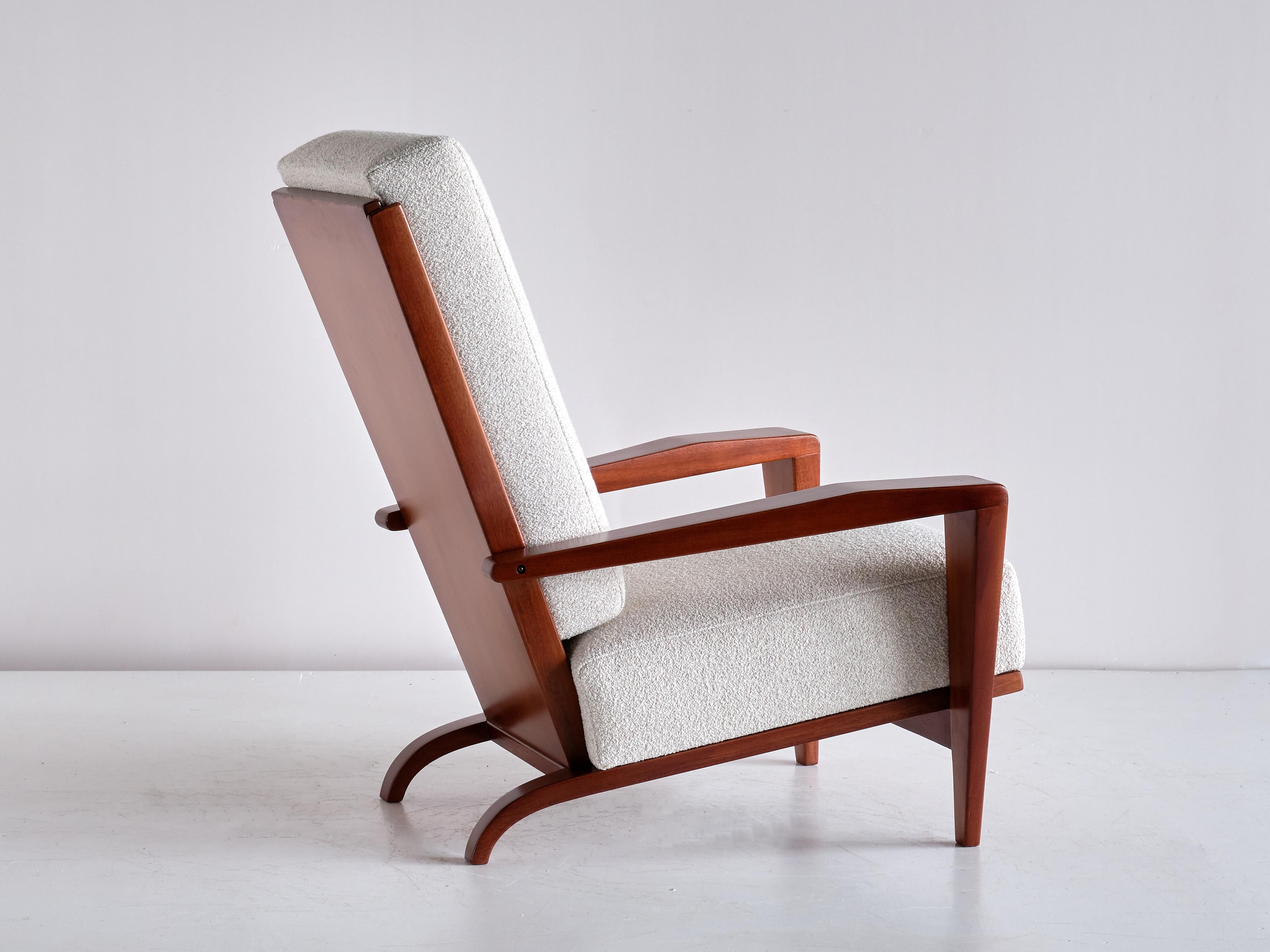 Pair of André Sornay Armchairs in Sapele Mahogany and Bouclé, France, 1950s For Sale 3