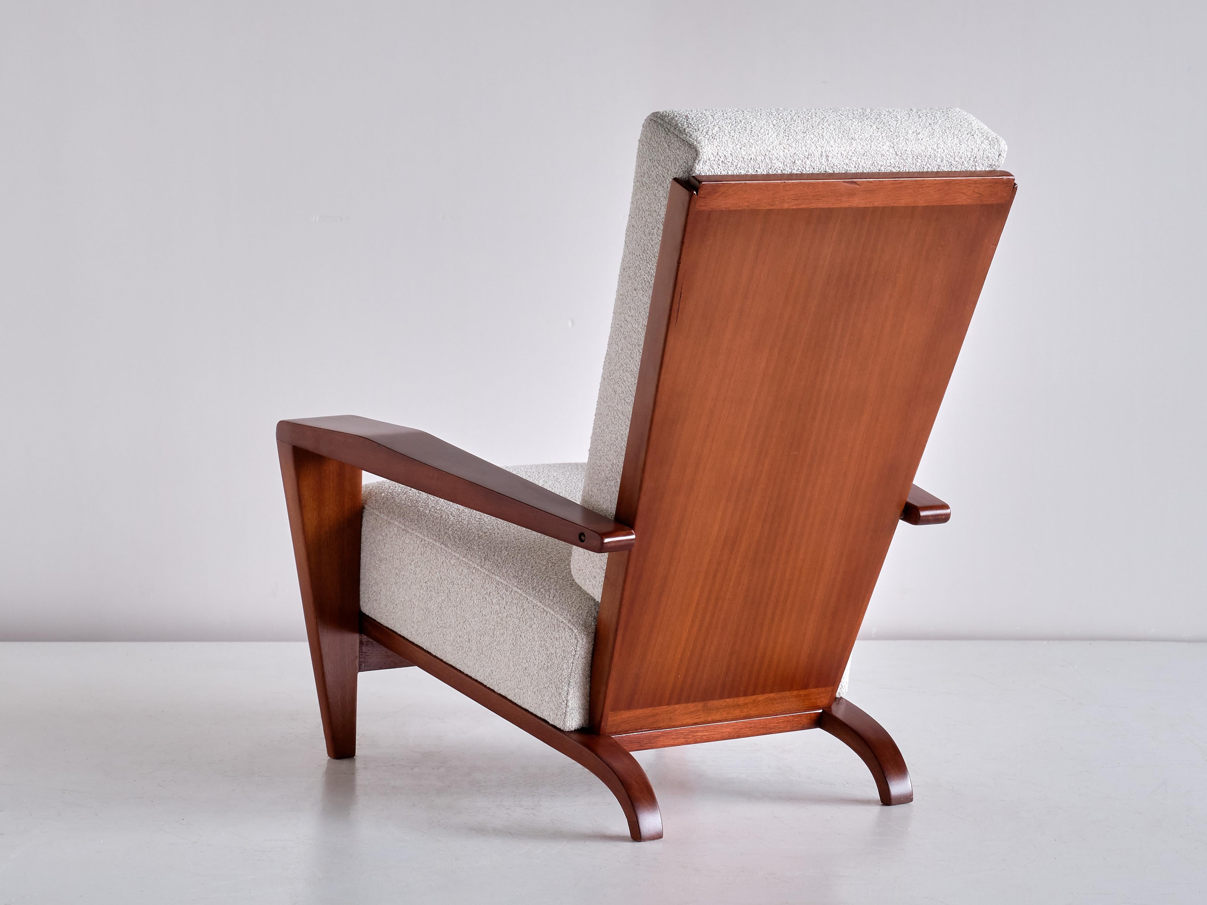 Pair of André Sornay Armchairs in Sapele Mahogany and Bouclé, France, 1950s For Sale 5