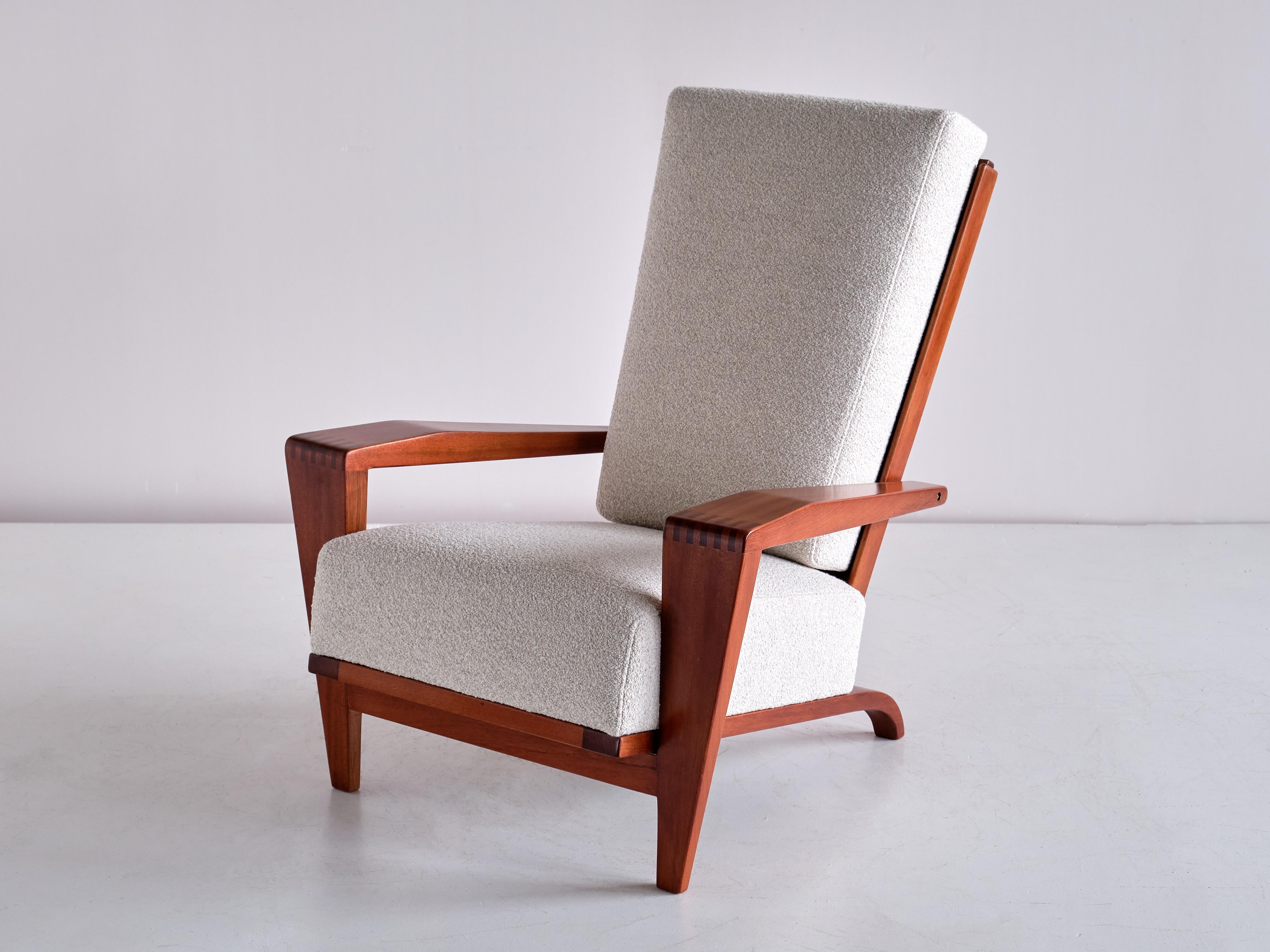 Pair of André Sornay Armchairs in Sapele Mahogany and Bouclé, France, 1950s For Sale 6