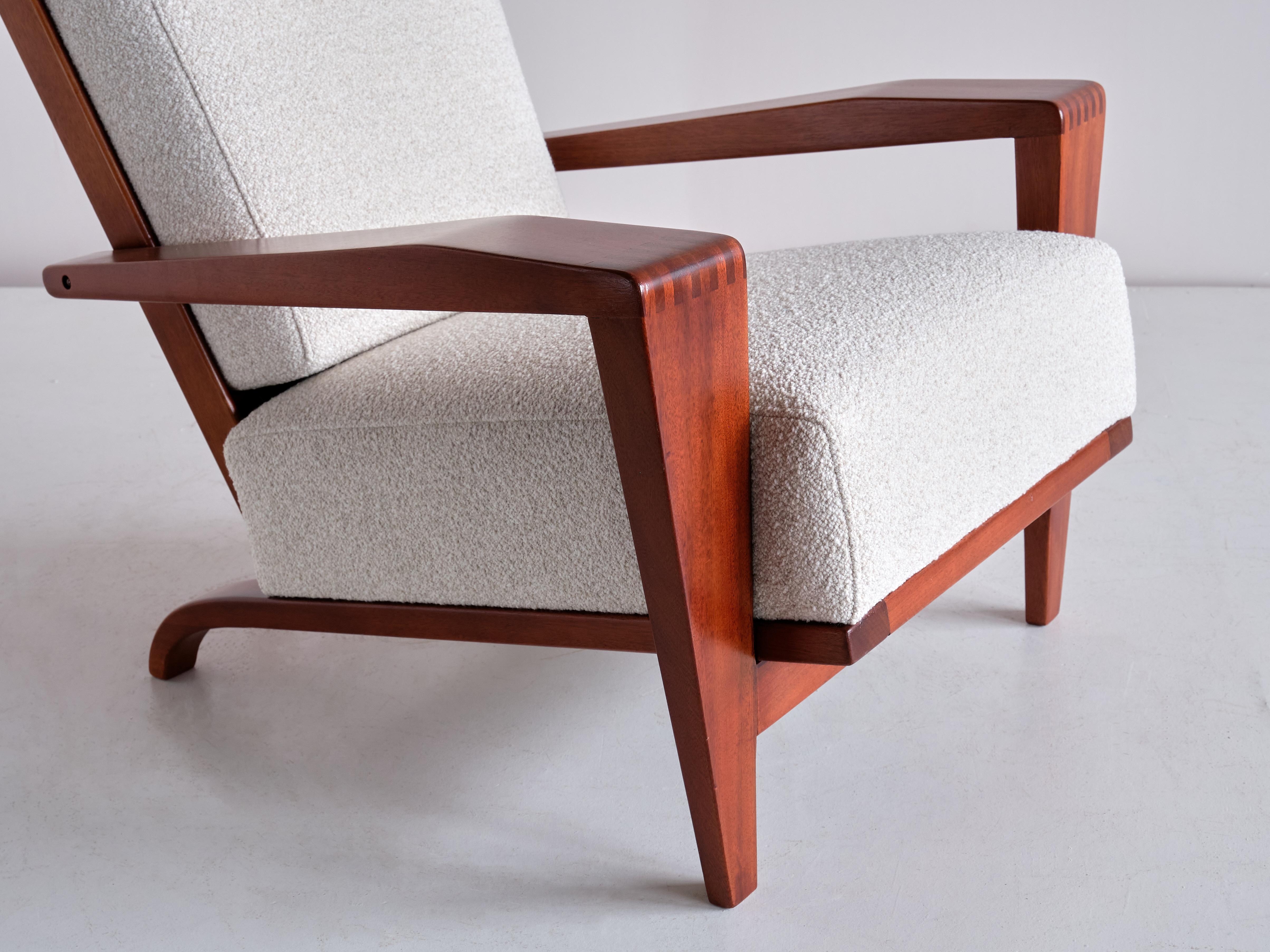 Pair of André Sornay Armchairs in Sapele Mahogany and Bouclé, France, 1950s For Sale 7