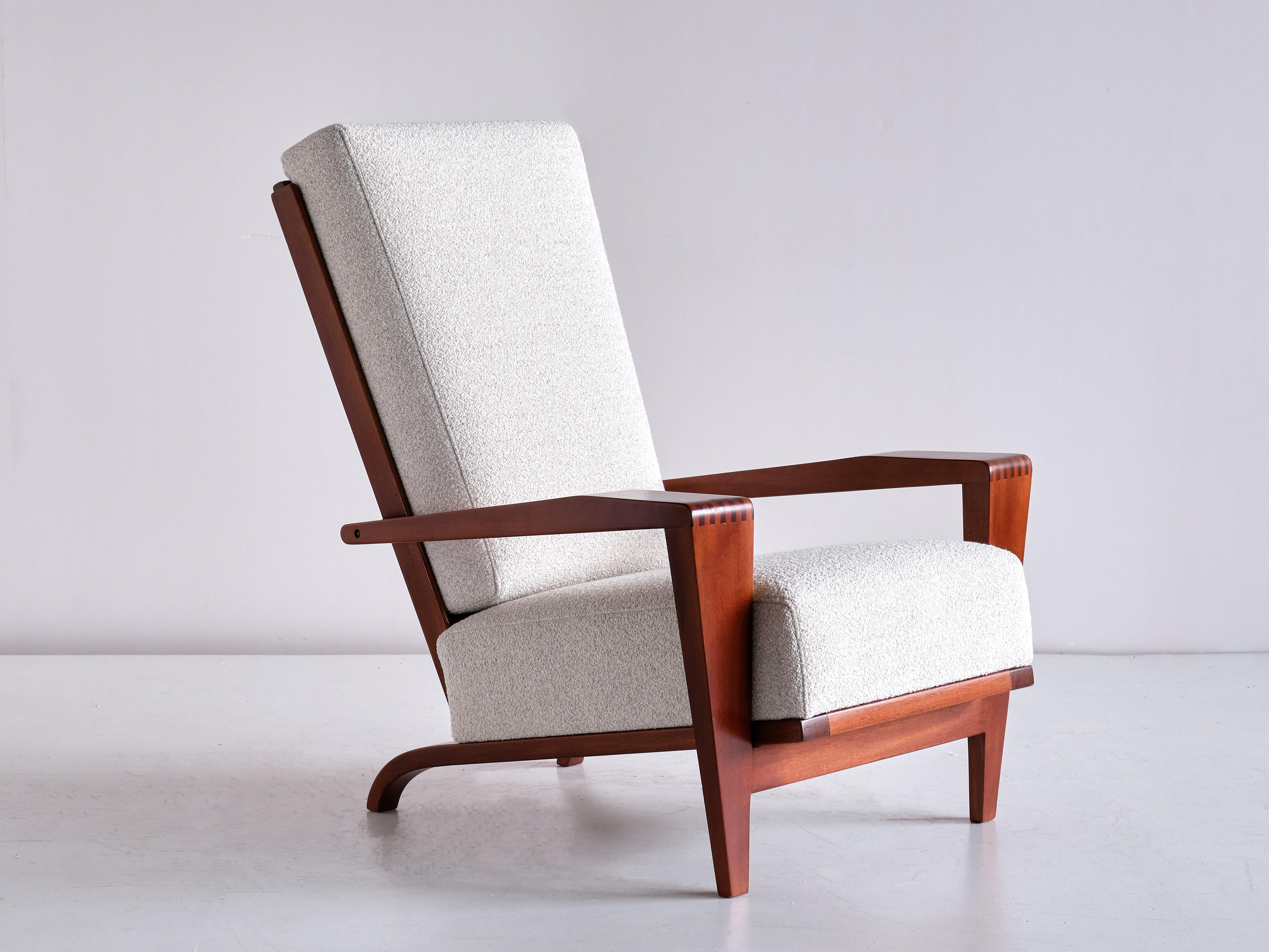 Pair of André Sornay Armchairs in Sapele Mahogany and Bouclé, France, 1950s For Sale 2