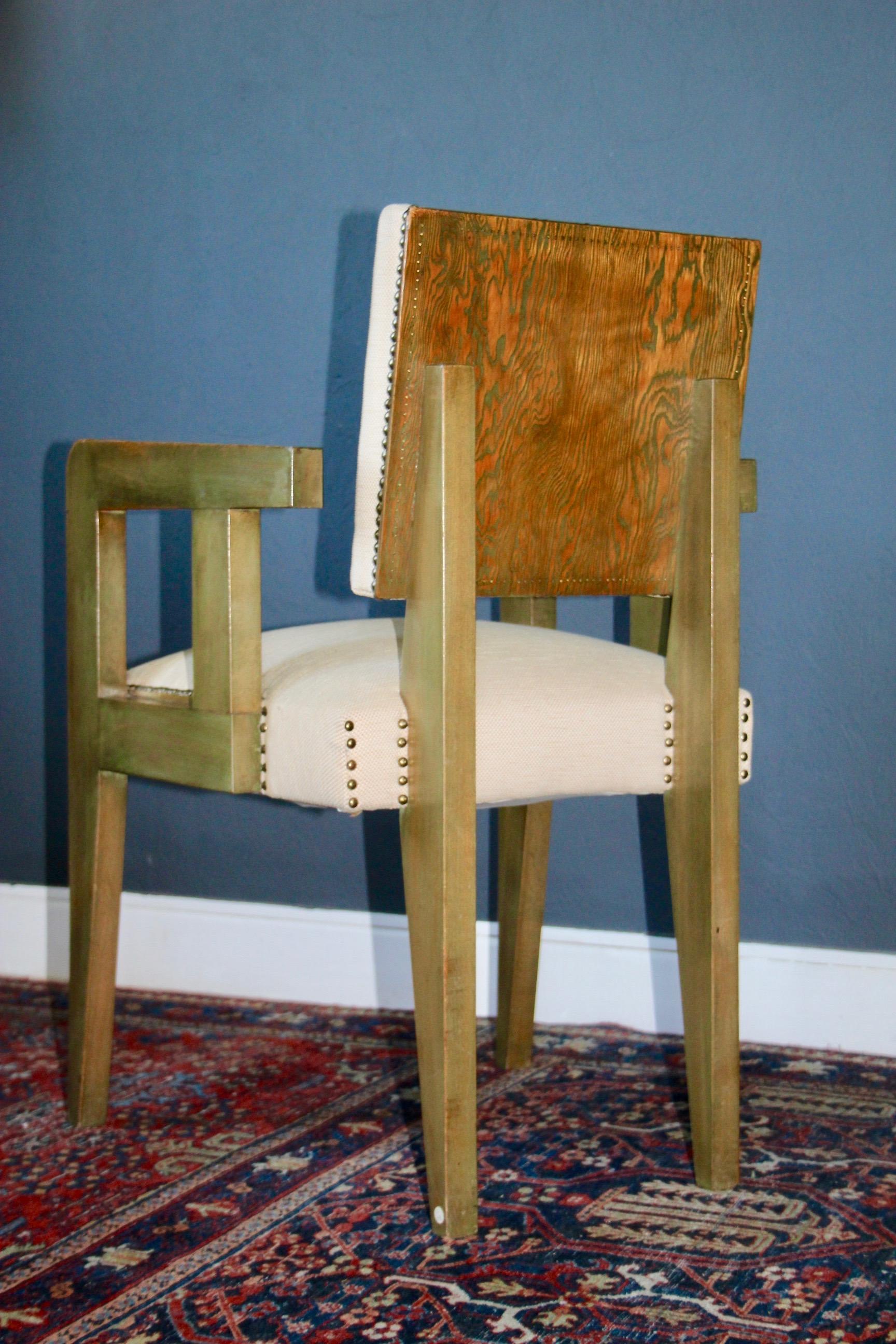 Pair of Andre Sornay bridge chairs, stained Oregon pine, ebonised wood 4