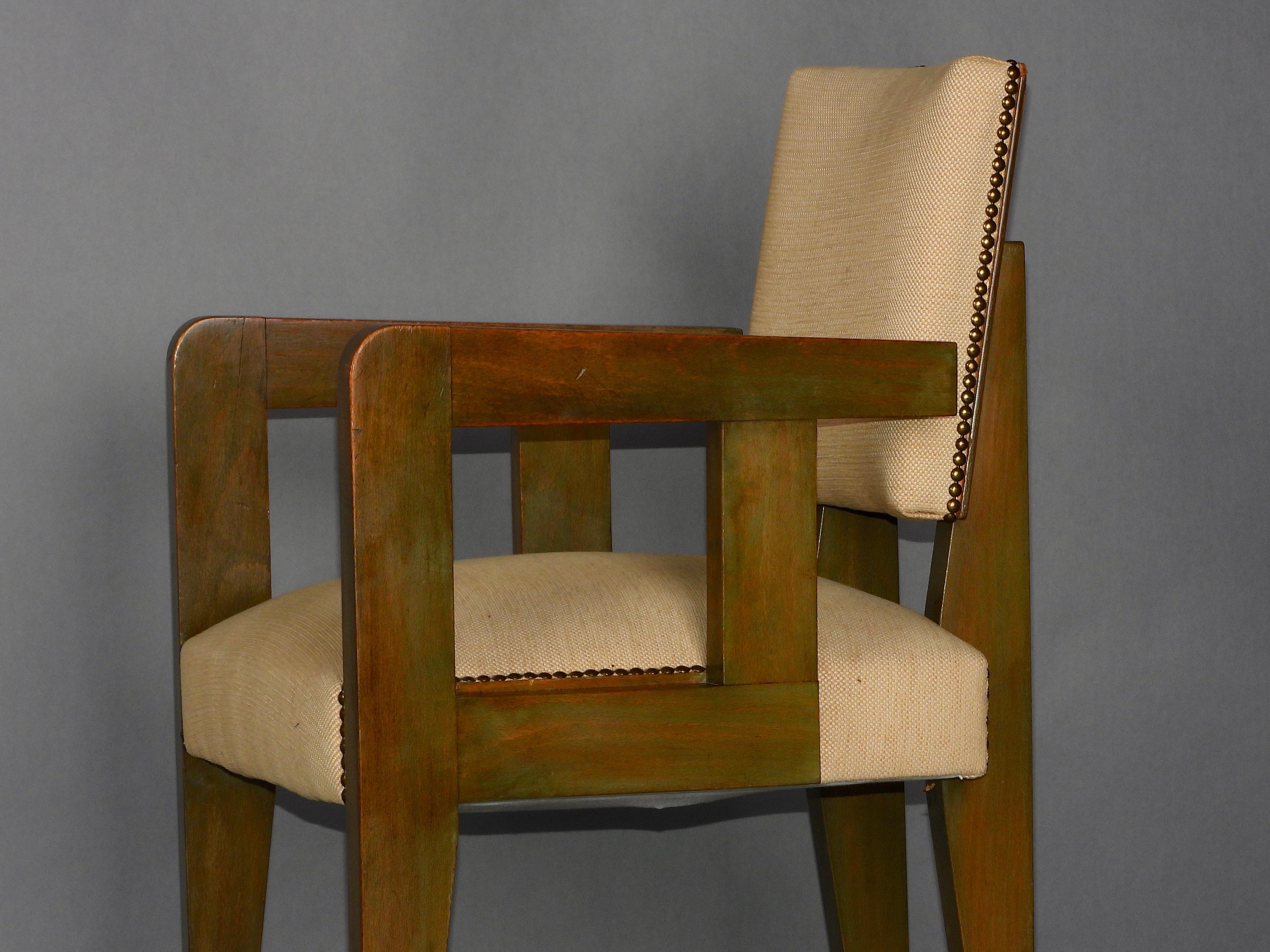 Pair of Andre Sornay bridge chairs stained Oregon pine, ebonised wood For Sale 4