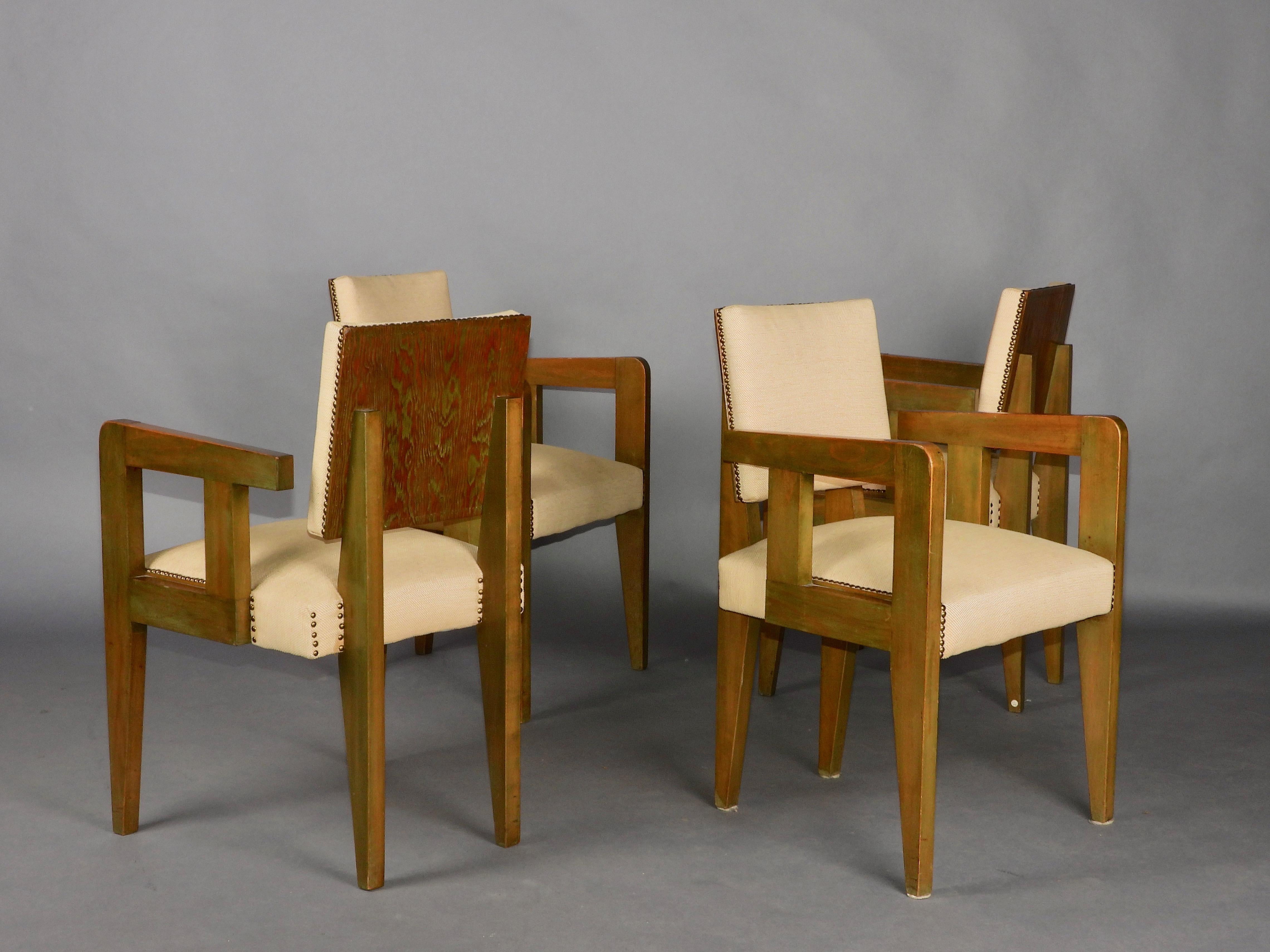 Pair of Andre Sornay bridge chairs stained Oregon pine, ebonised wood For Sale 5