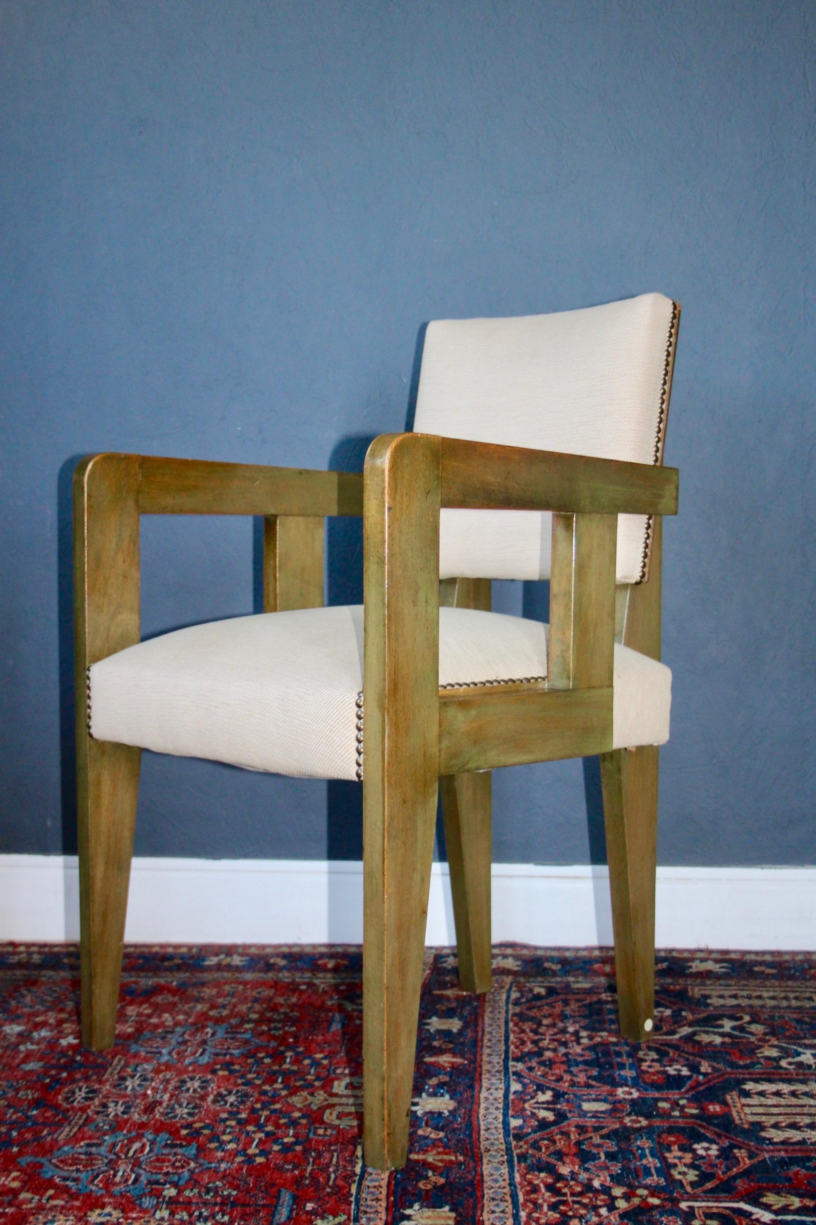Pair of Andre Sornay bridge chairs, stained Oregon pine, ebonised wood 1