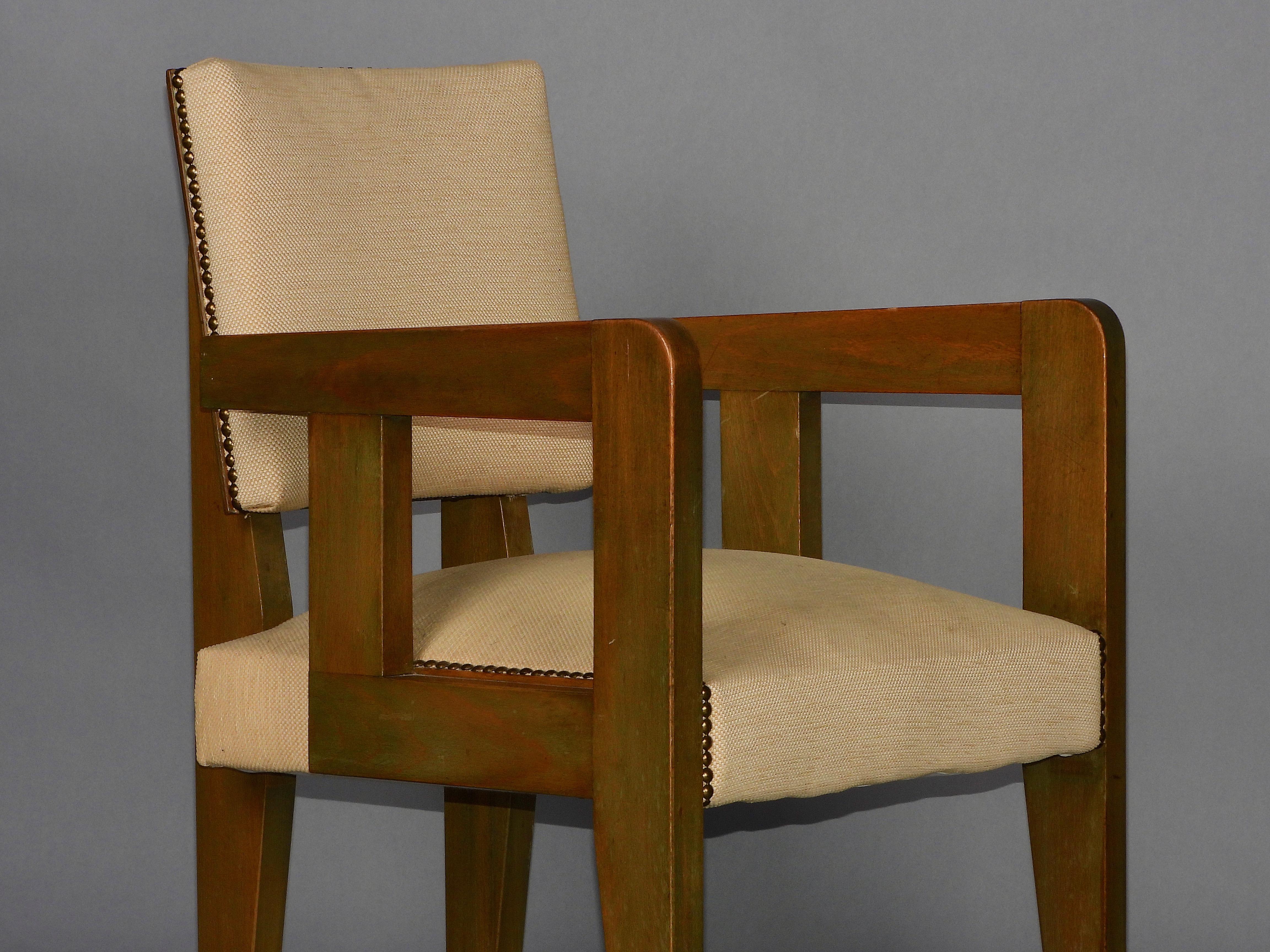 Pair of Andre Sornay bridge chairs stained Oregon pine, ebonised wood For Sale 3