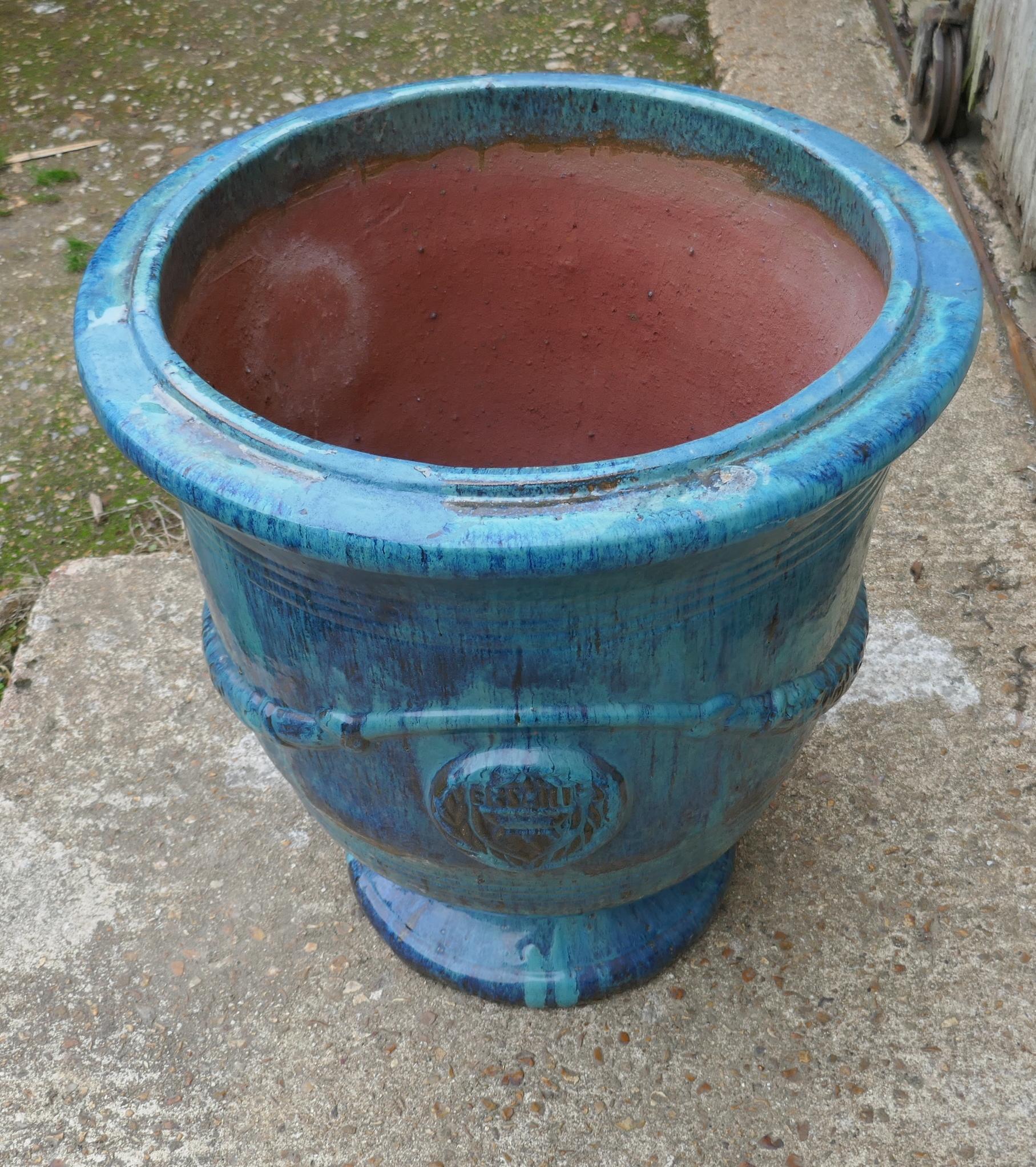 20th Century Pair of Anduze Terracotta Turquoise Blue Garden Urns