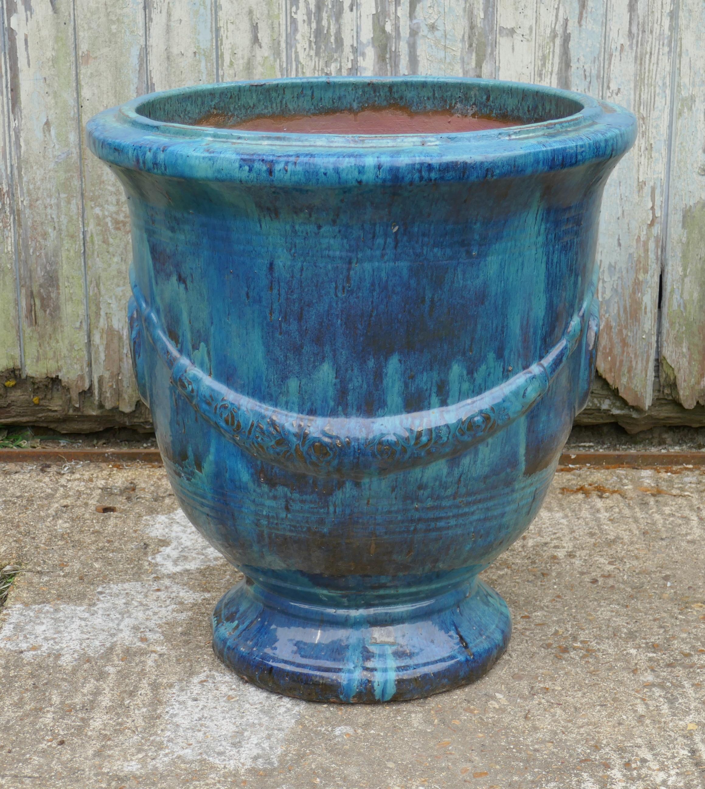 Pair of Anduze Terracotta Turquoise Blue Garden Urns 3