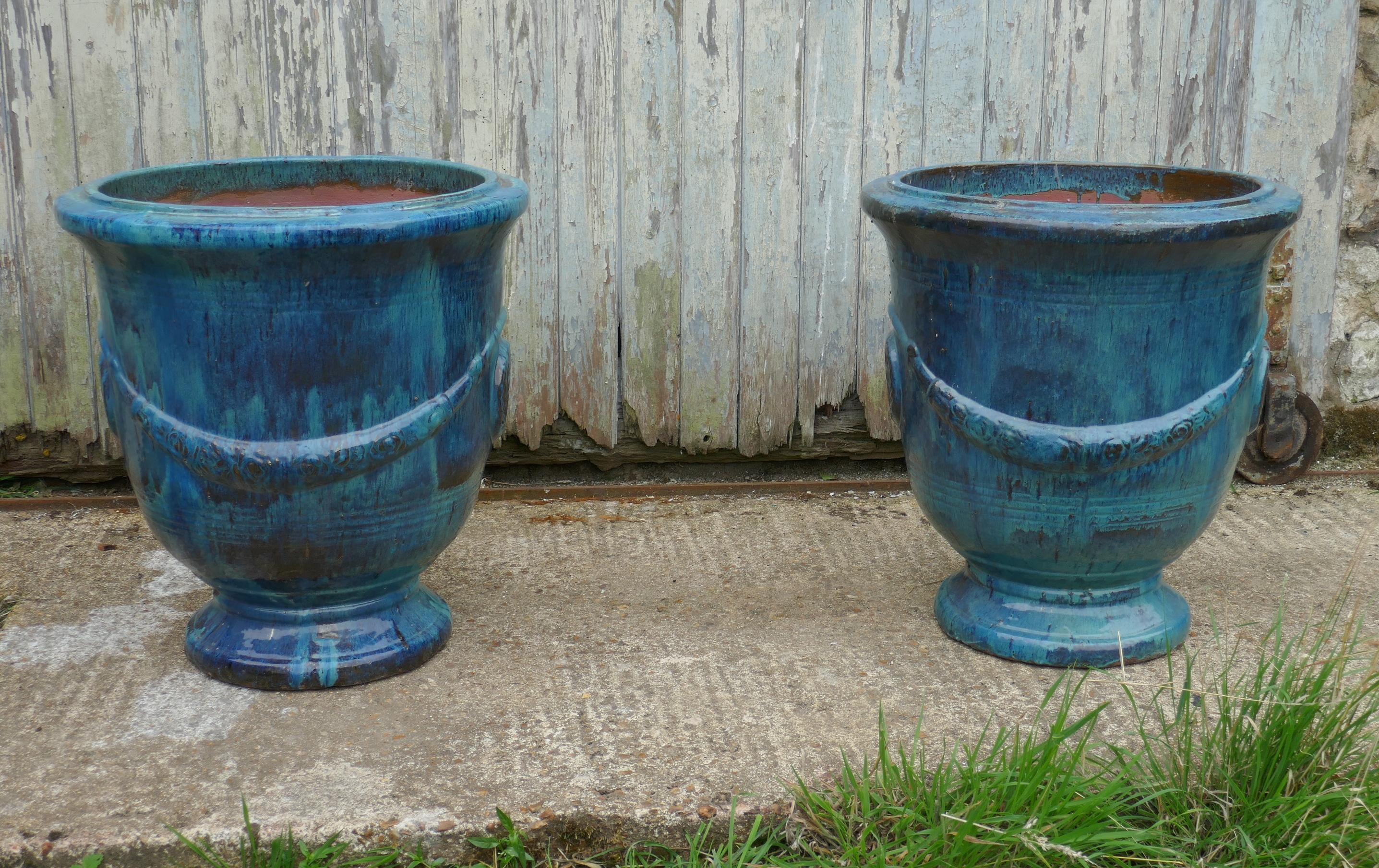 Pair of Anduze Terracotta Turquoise Blue Garden Urns 4