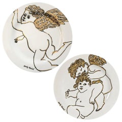 Pair of Andy Warhol Rosenthal Golden Angels Plates, Rosenthal