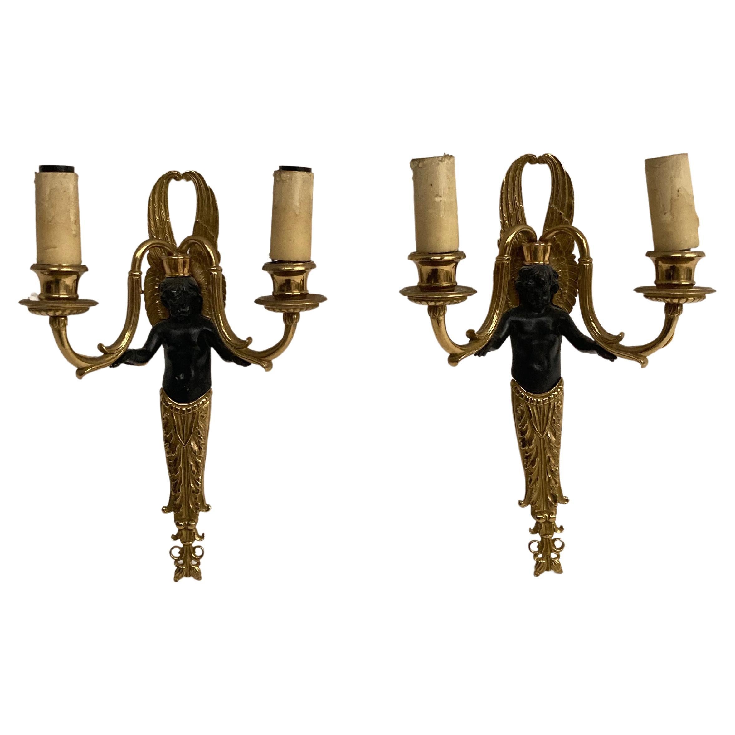 Pair of "Angel "Bronze Sconces