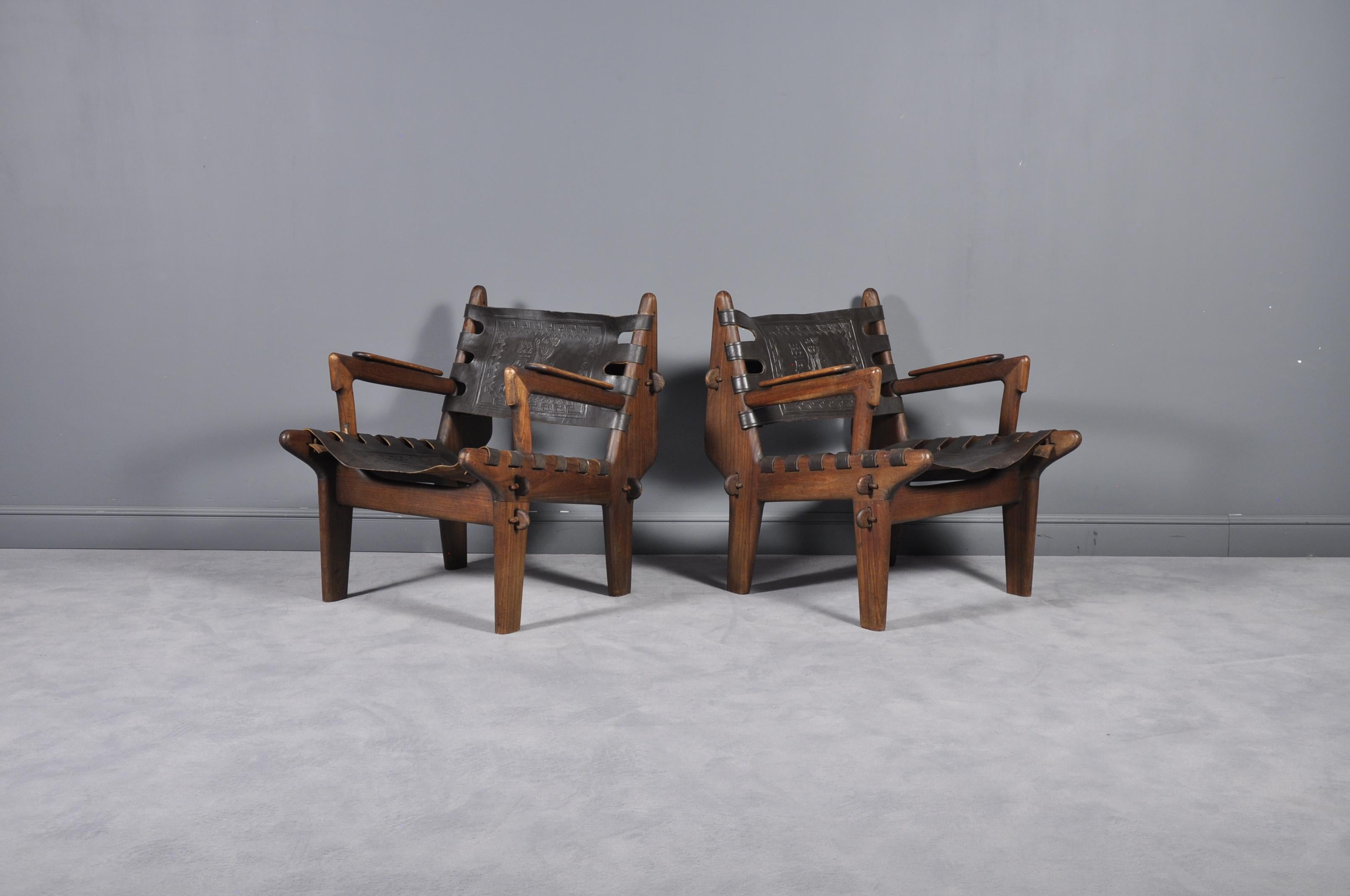 Pair of Angel I. Pazmino Teak and Leather Armchairs for Muebles de Estilo, 1960s 3