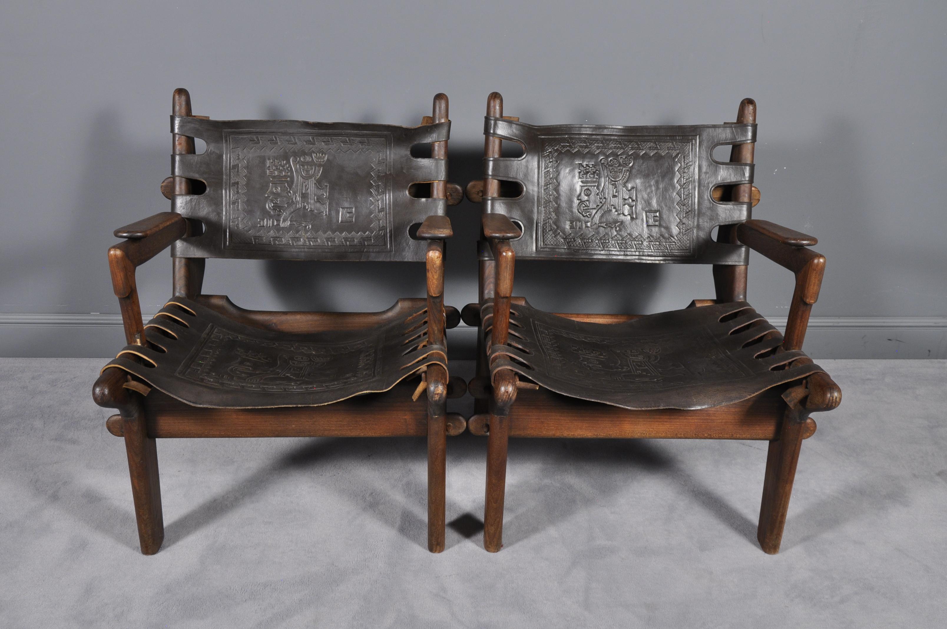 Ecuadorean Pair of Angel I. Pazmino Teak and Leather Armchairs for Muebles de Estilo, 1960s