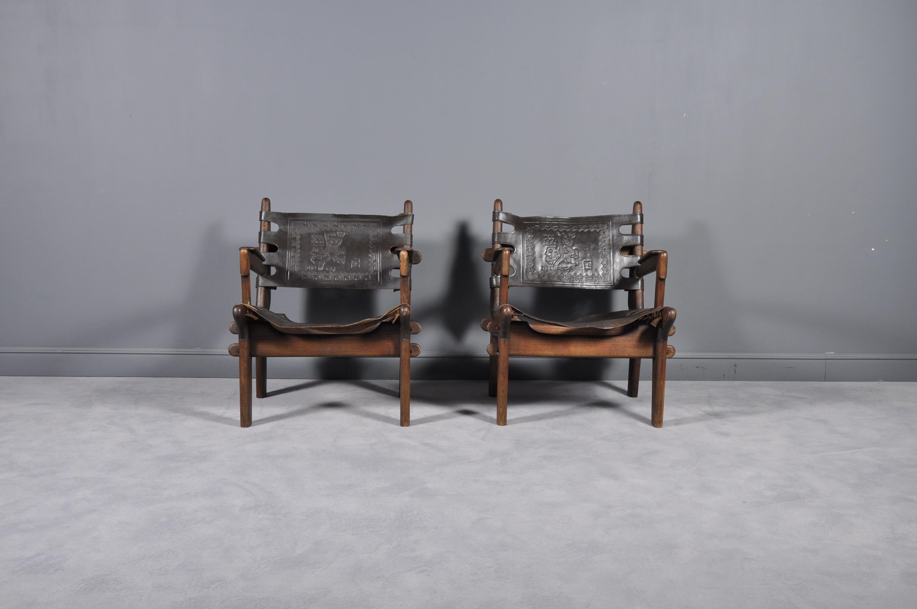 Pair of Angel I. Pazmino Teak and Leather Armchairs for Muebles de Estilo, 1960s 2
