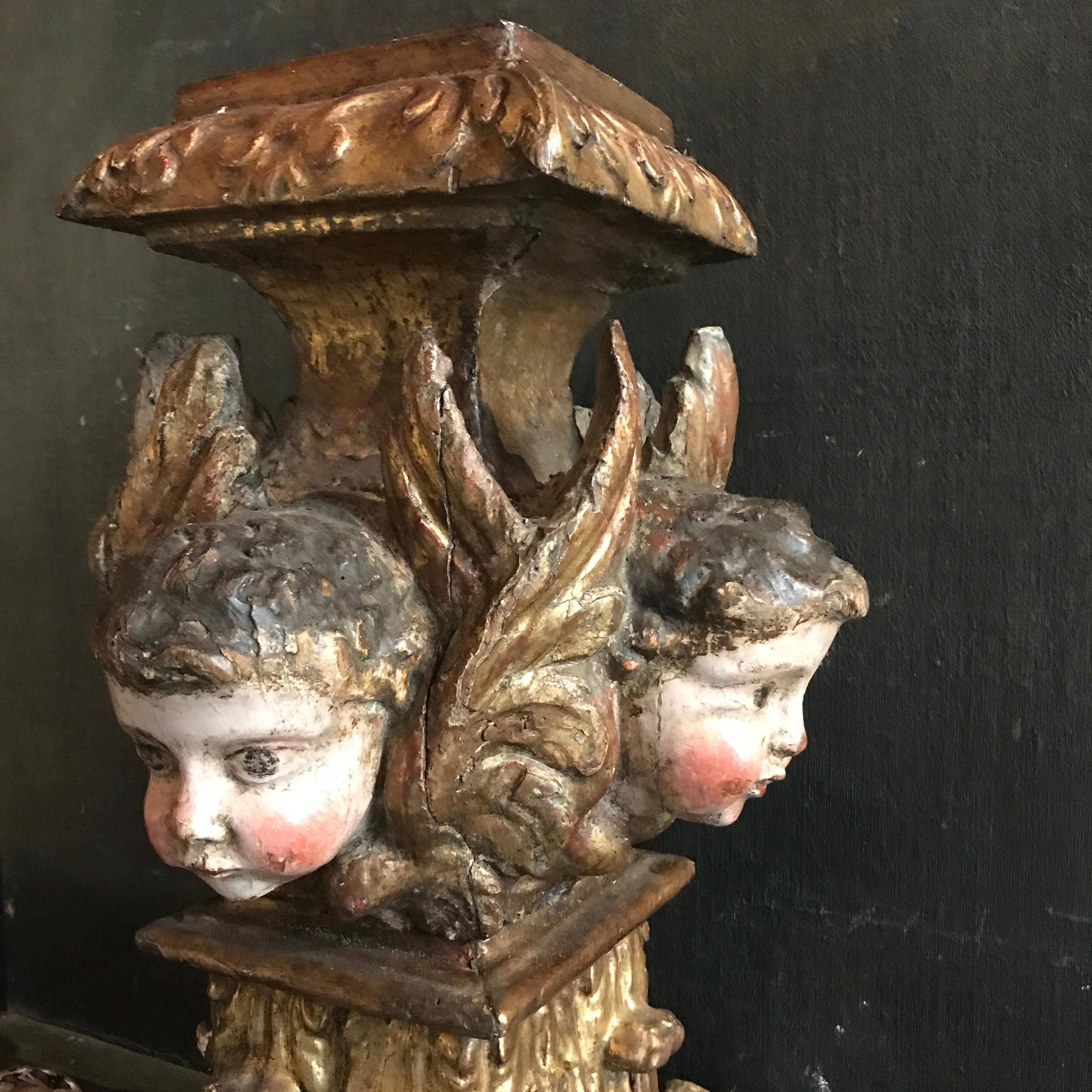 Baroque Pair of Angel Motif Carved Selettes
