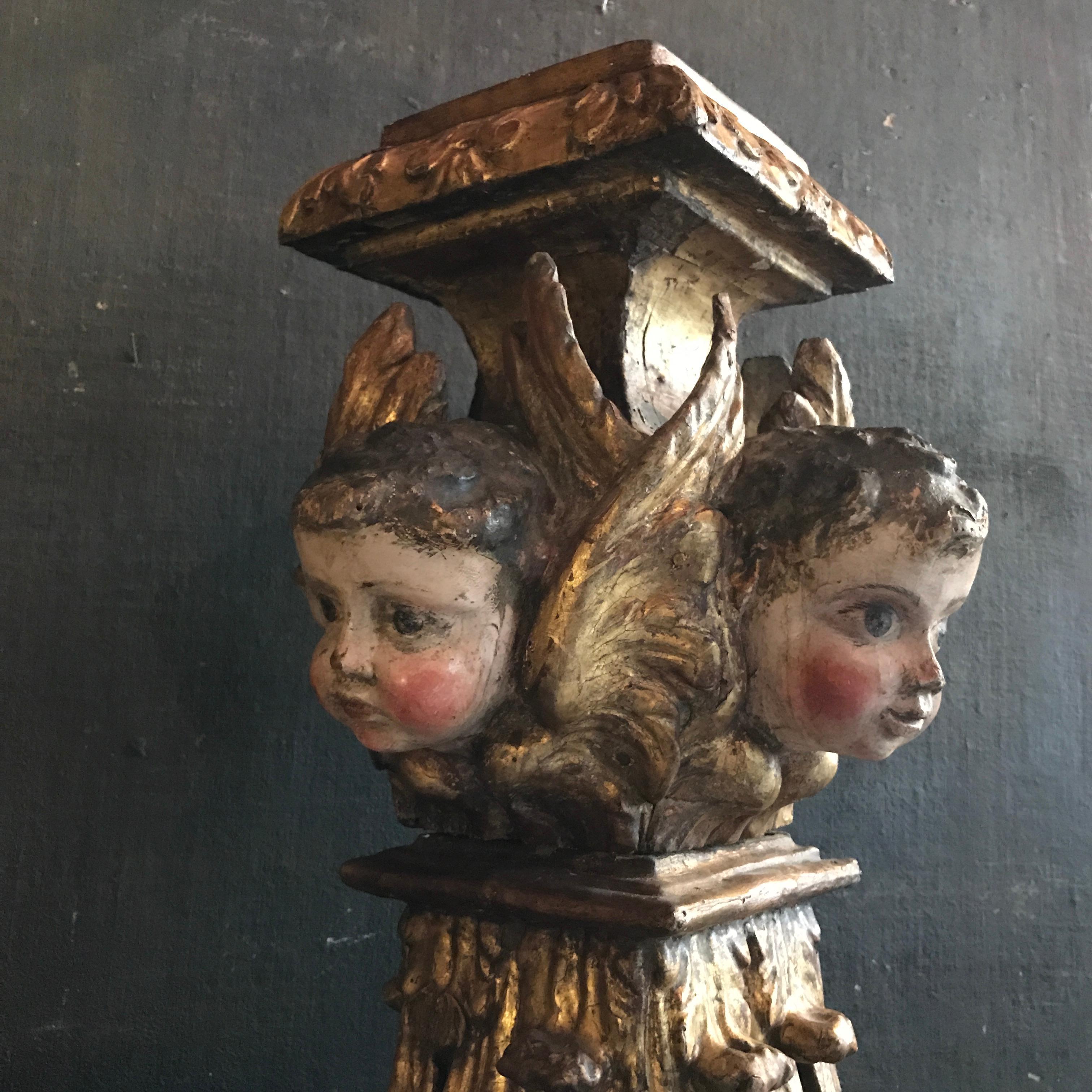 Spanish Pair of Angel Motif Carved Selettes