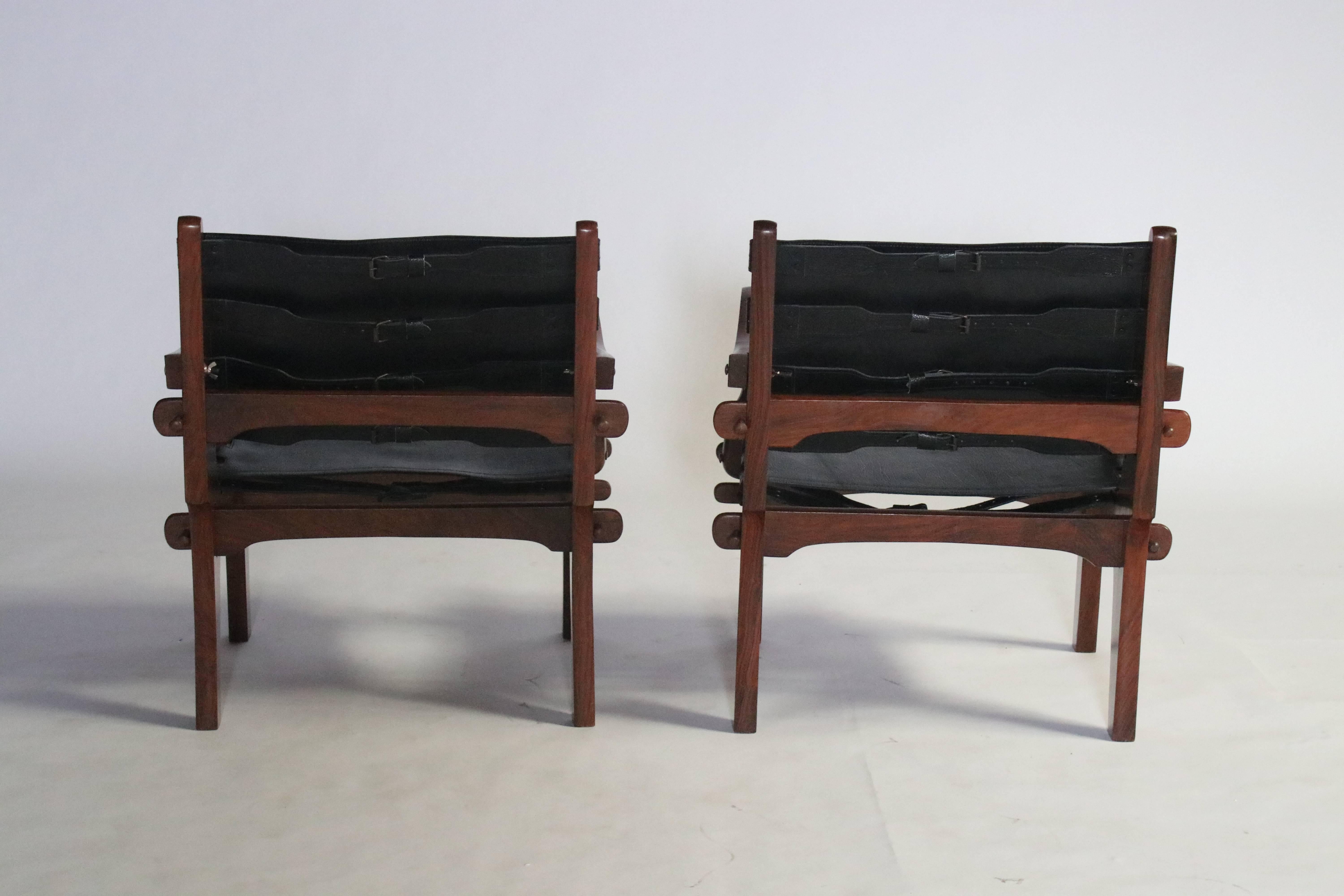 Pair of Angel Pazmino Rosewood and Leather Sling Armchairs In Excellent Condition In Chicago, IL